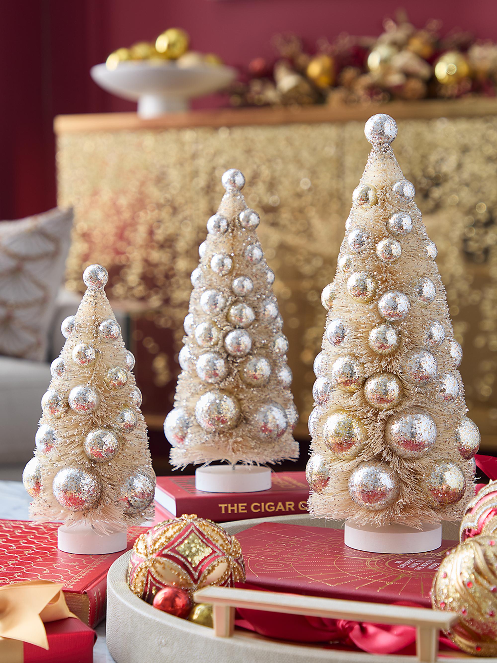 Bethany Lowe Silver & Gold Bottle Brush Tree Decoration 3-Piece Set