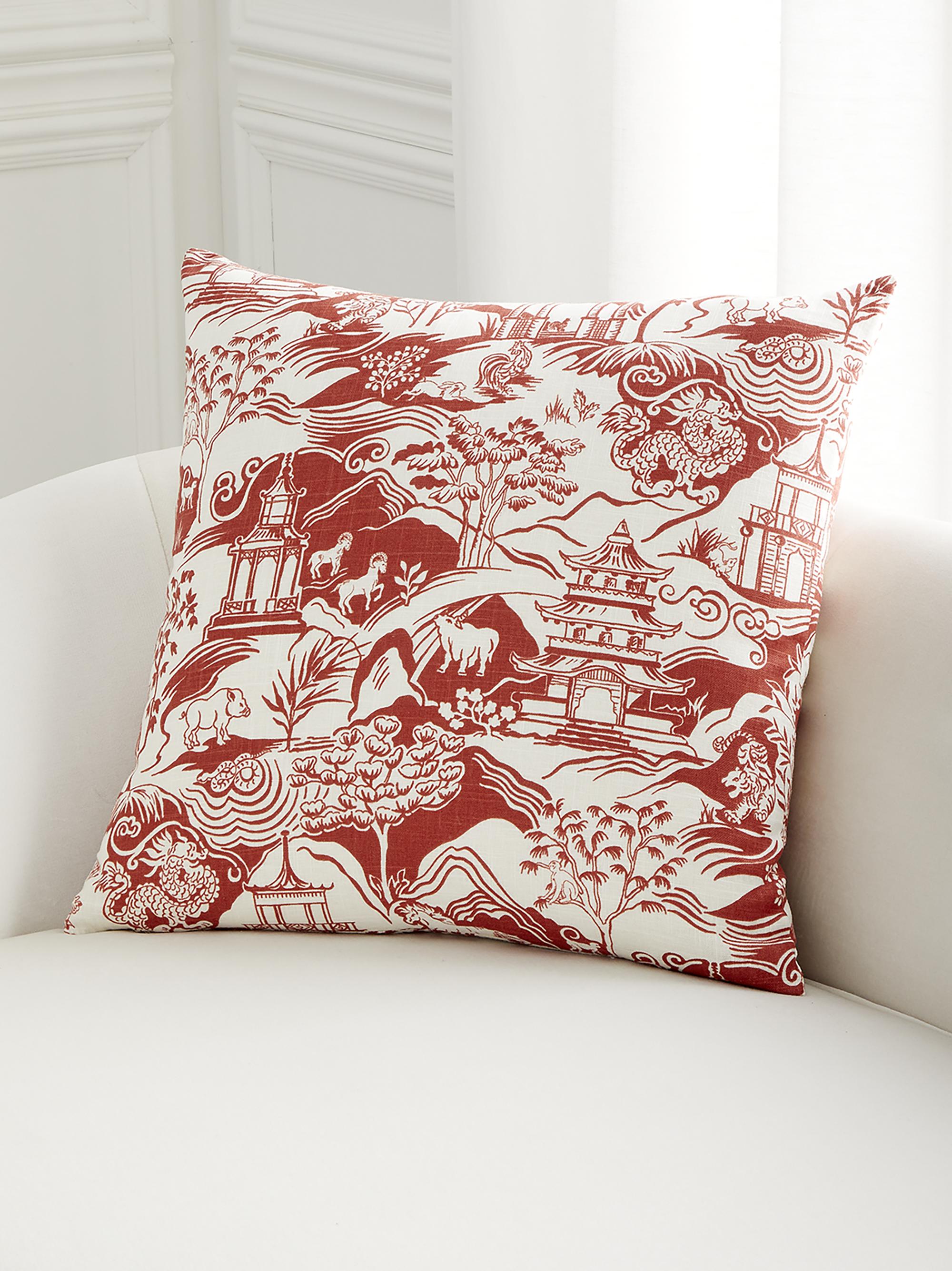 Eastern Accents Tenzin Printed Cotton-Linen Decorative Pillow - Red