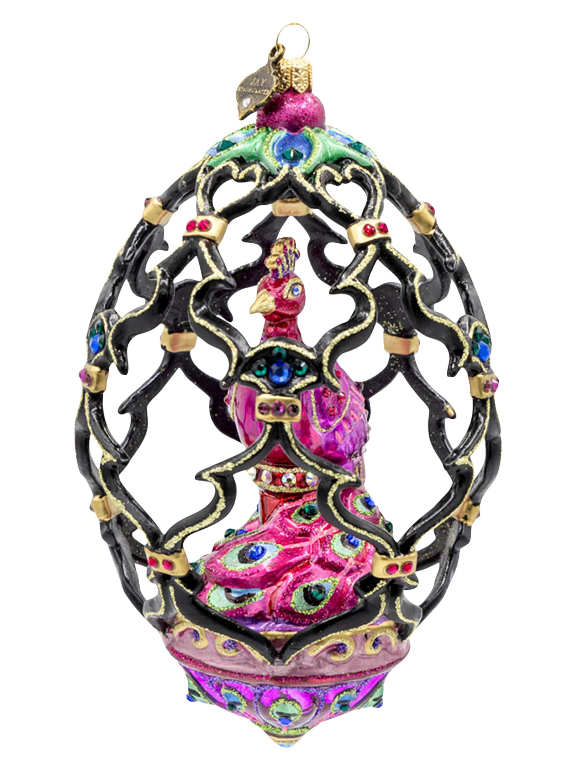 Jay Strongwater Multicolored Glass Peacock Egg Ornament