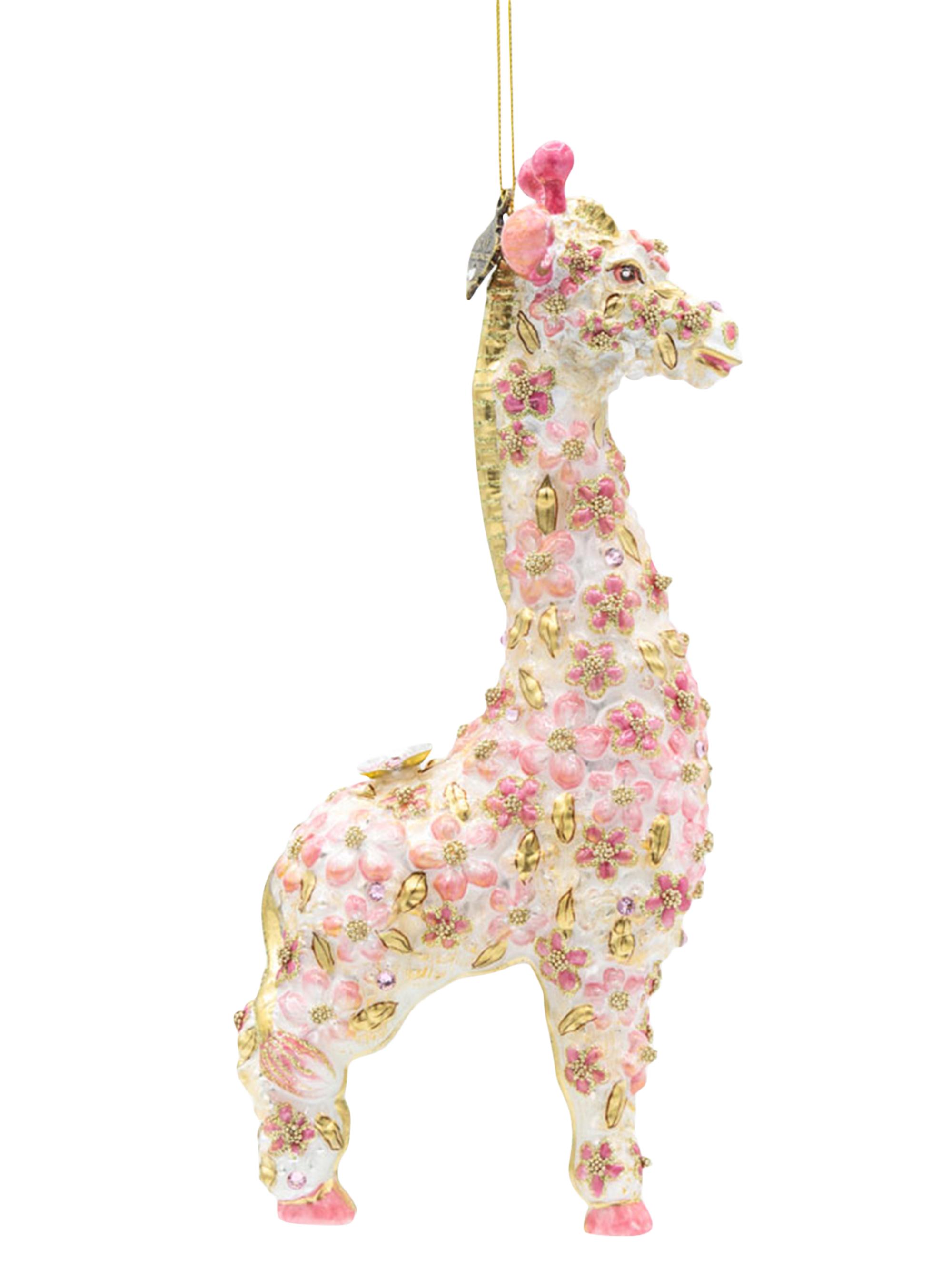 Jay Strongwater Pink Floral Giraffe Christmas Ornament