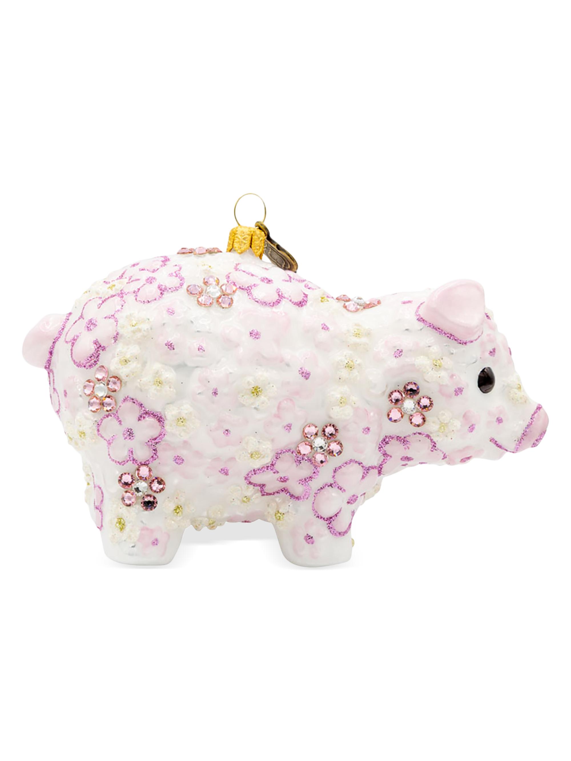 Jay Strongwater Pink Floral Piggy Christmas Ornament