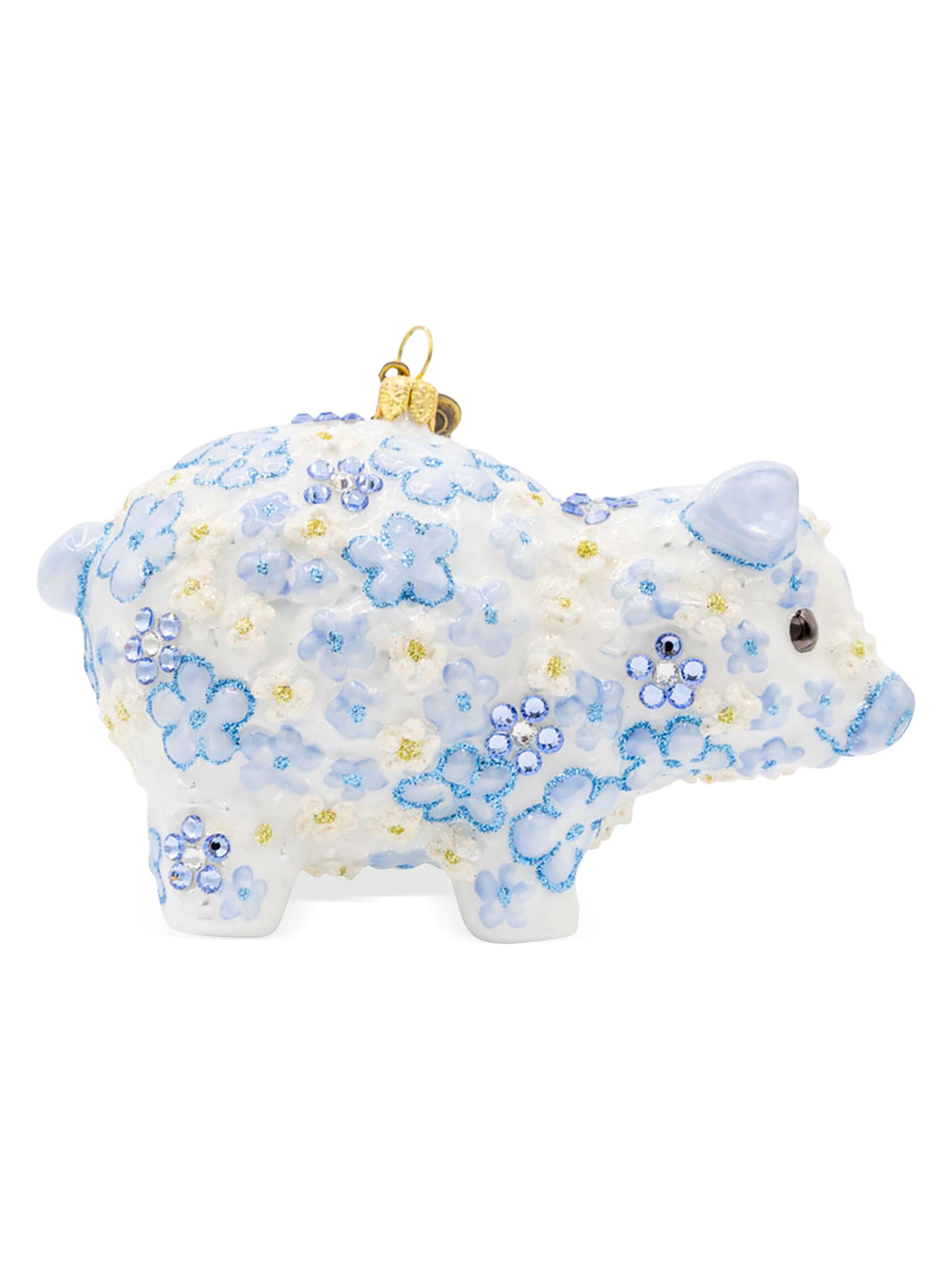 Jay Strongwater Blue Floral Piggy Christmas Ornament