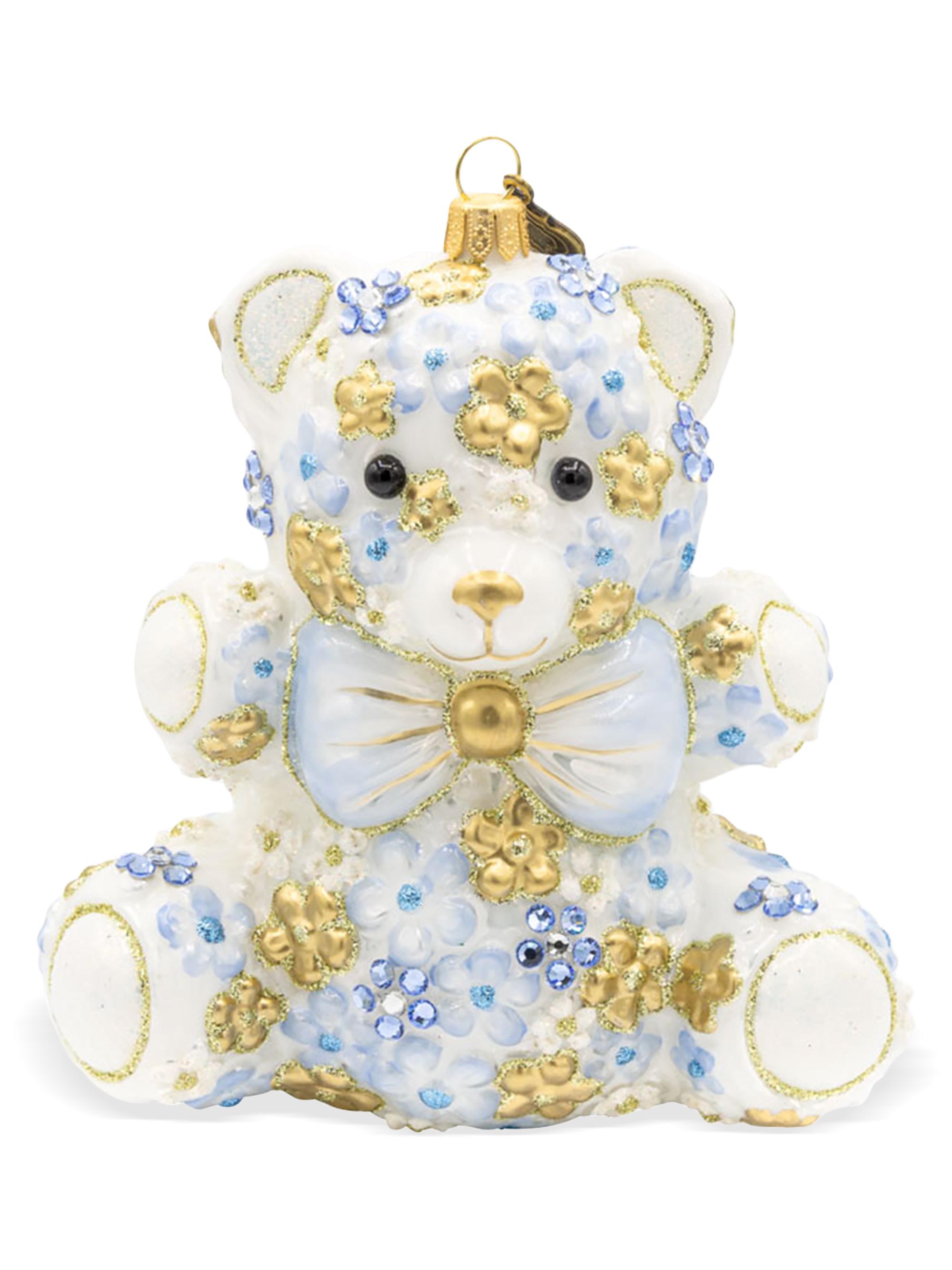 Jay Strongwater Blue Floral Teddy Christmas Ornament