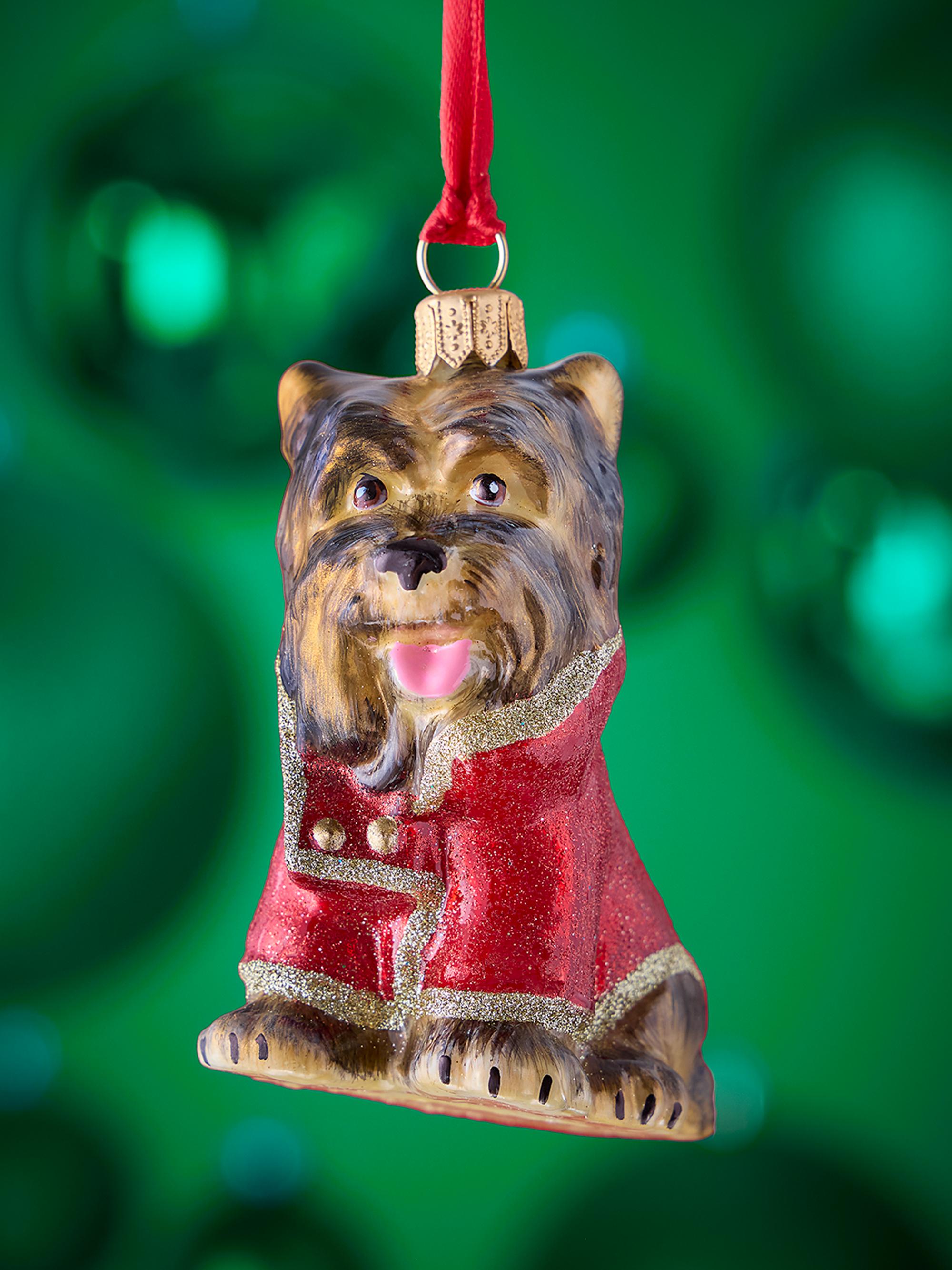 Joy To The World Yorkshire Terrier in Peacoat Christmas Ornament