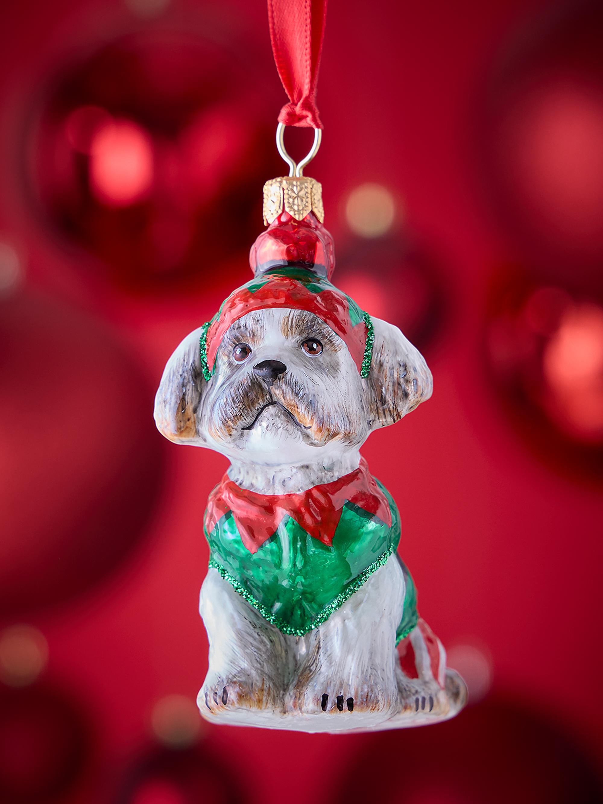 Joy To The World Shih Tzu with Elf Pajamas Christmas Ornament
