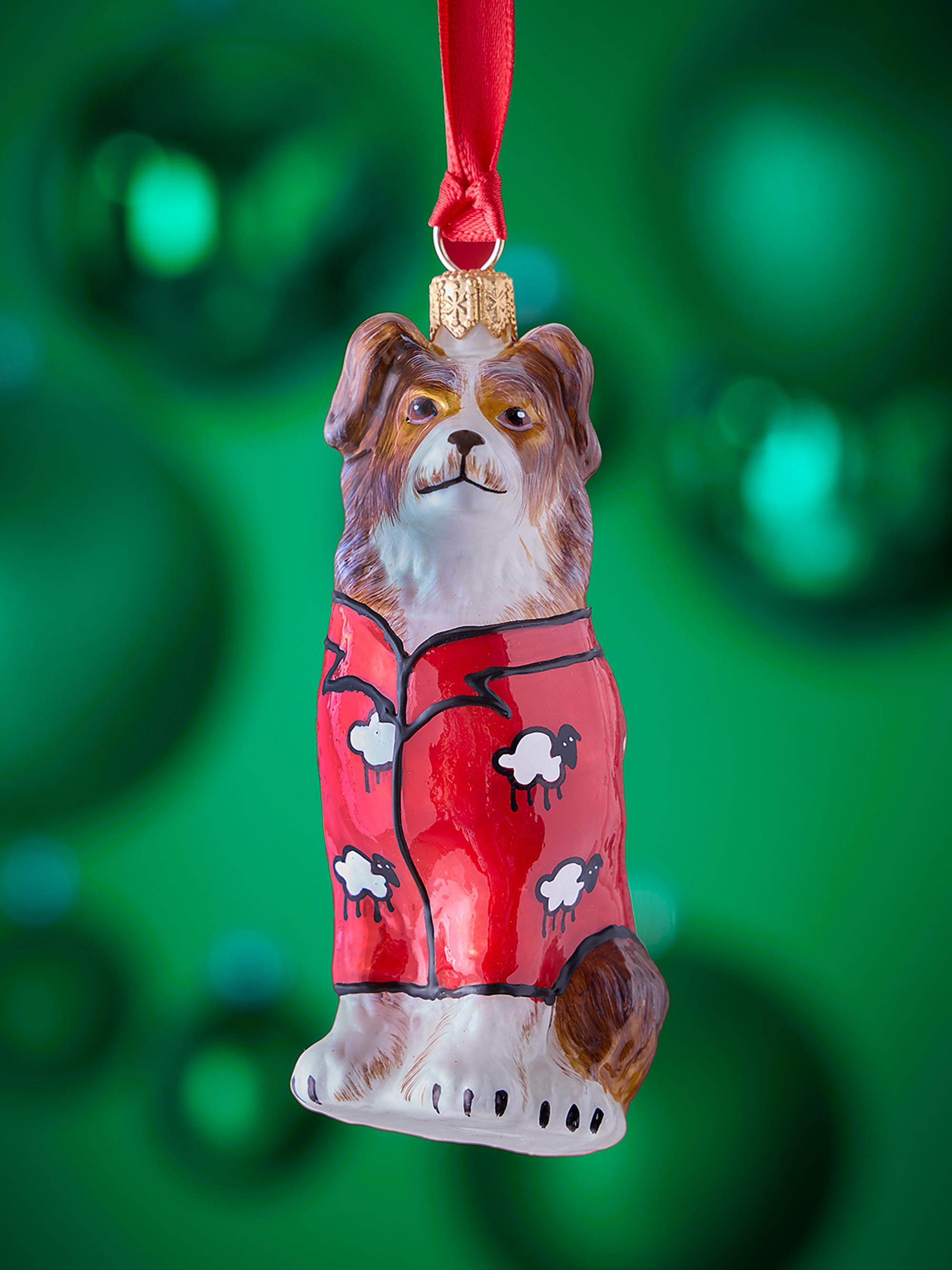 Joy To The World Australian Shepherd Counting Sheep Pajamas Christmas Ornament