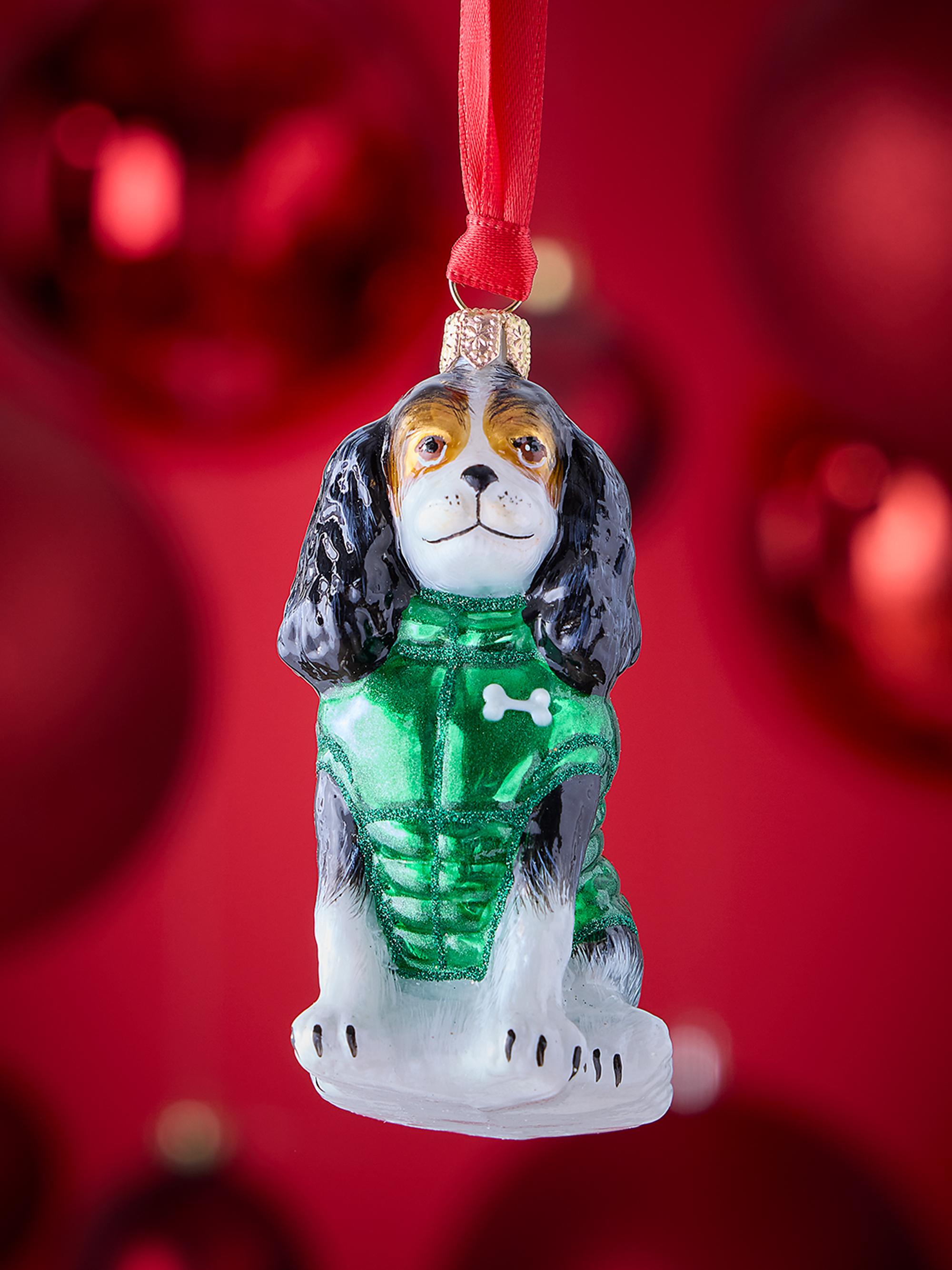 Joy To The World Cavalier King Tri-Color in Puffer Coat Christmas Ornament