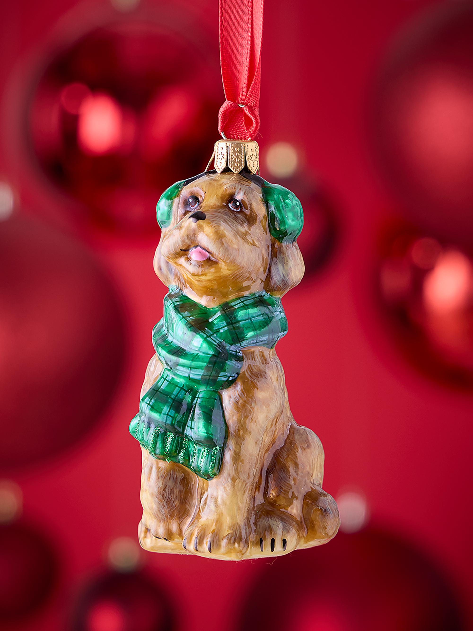 Joy To The World Golden-Doodle with Ear Muffs & Scarf Christmas Ornament