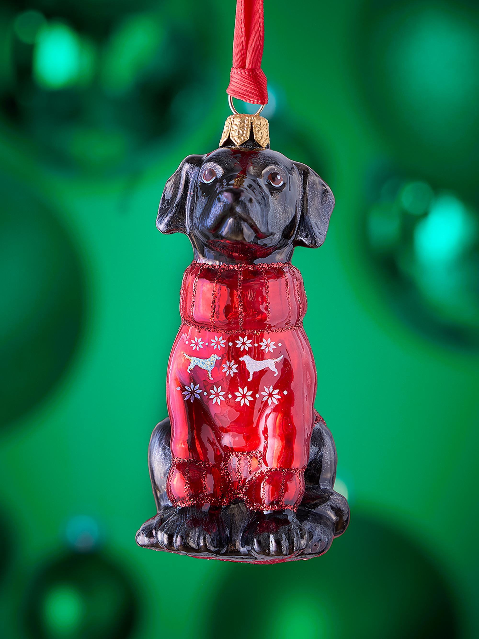 Joy To The World Black Lab in Snowflake-Printed Nordic Sweater Christmas Ornament