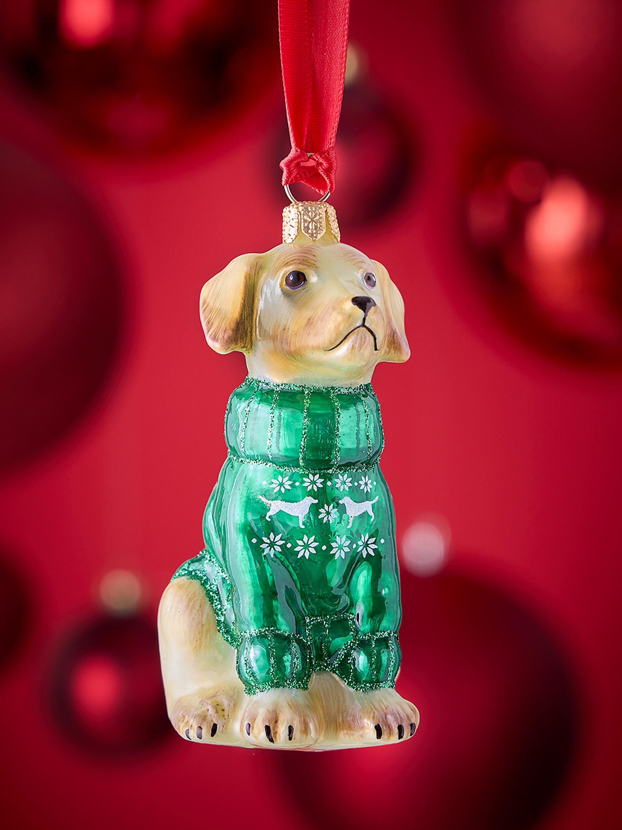 Joy To The World Yellow Lab in Snowflake-Printed Nordic Sweater Christmas Ornament