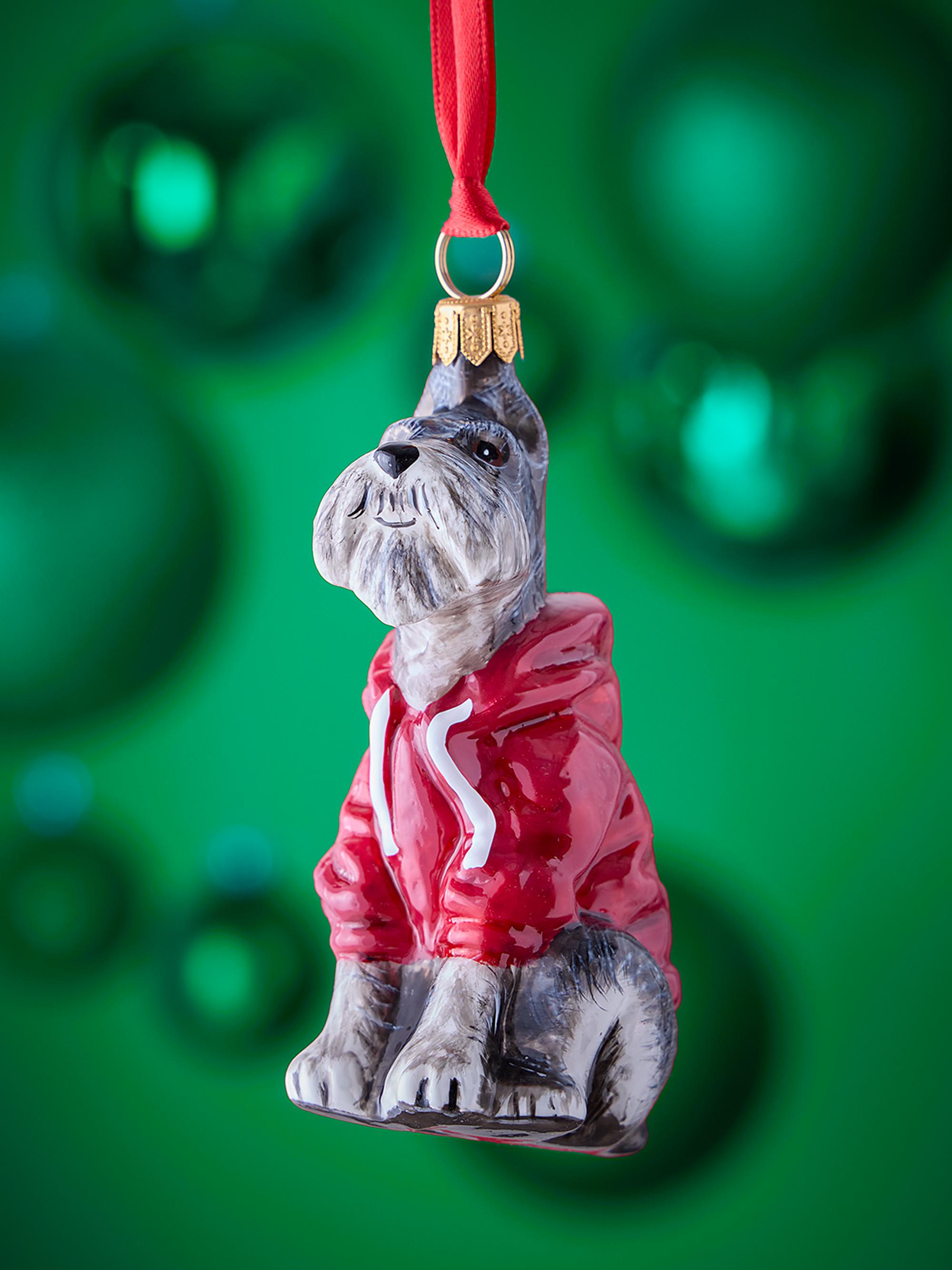 Joy To The World Gray Schnauzer in Thick Hoodie Christmas Ornament