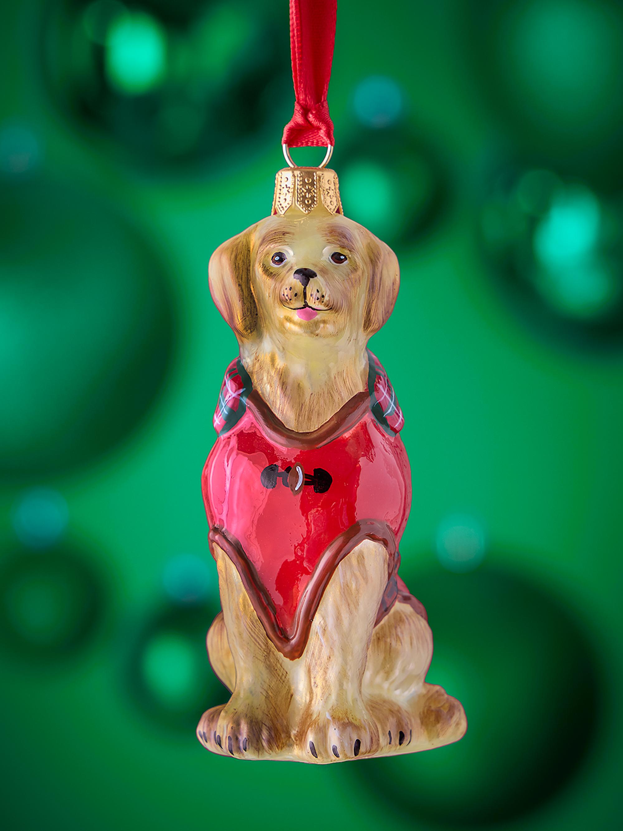 Joy To The World Golden Retriever in Barbour Coat Christmas Ornament