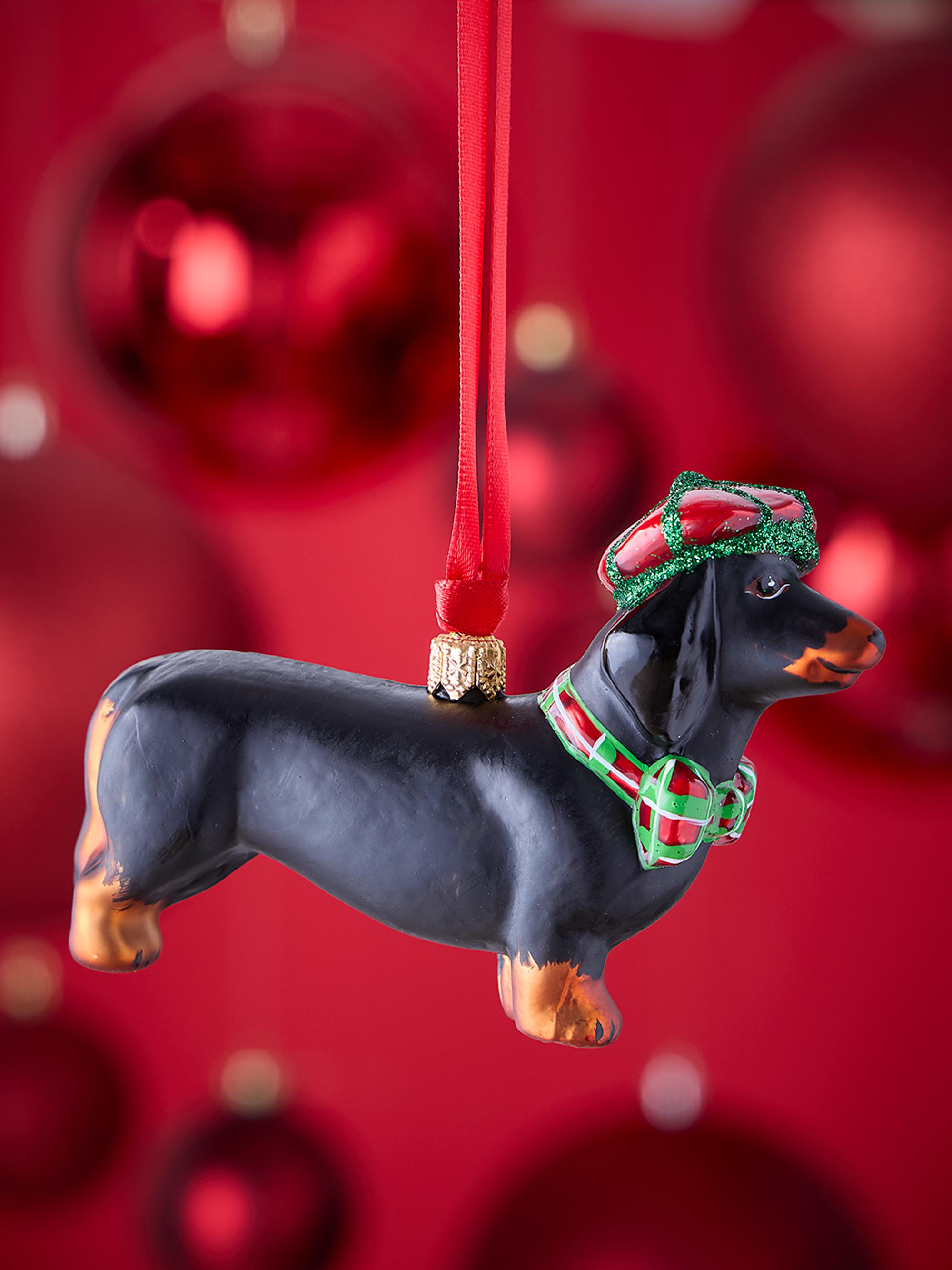 Joy To The World Dachshund in Newsboy Hat & Bow Tie Christmas Ornament