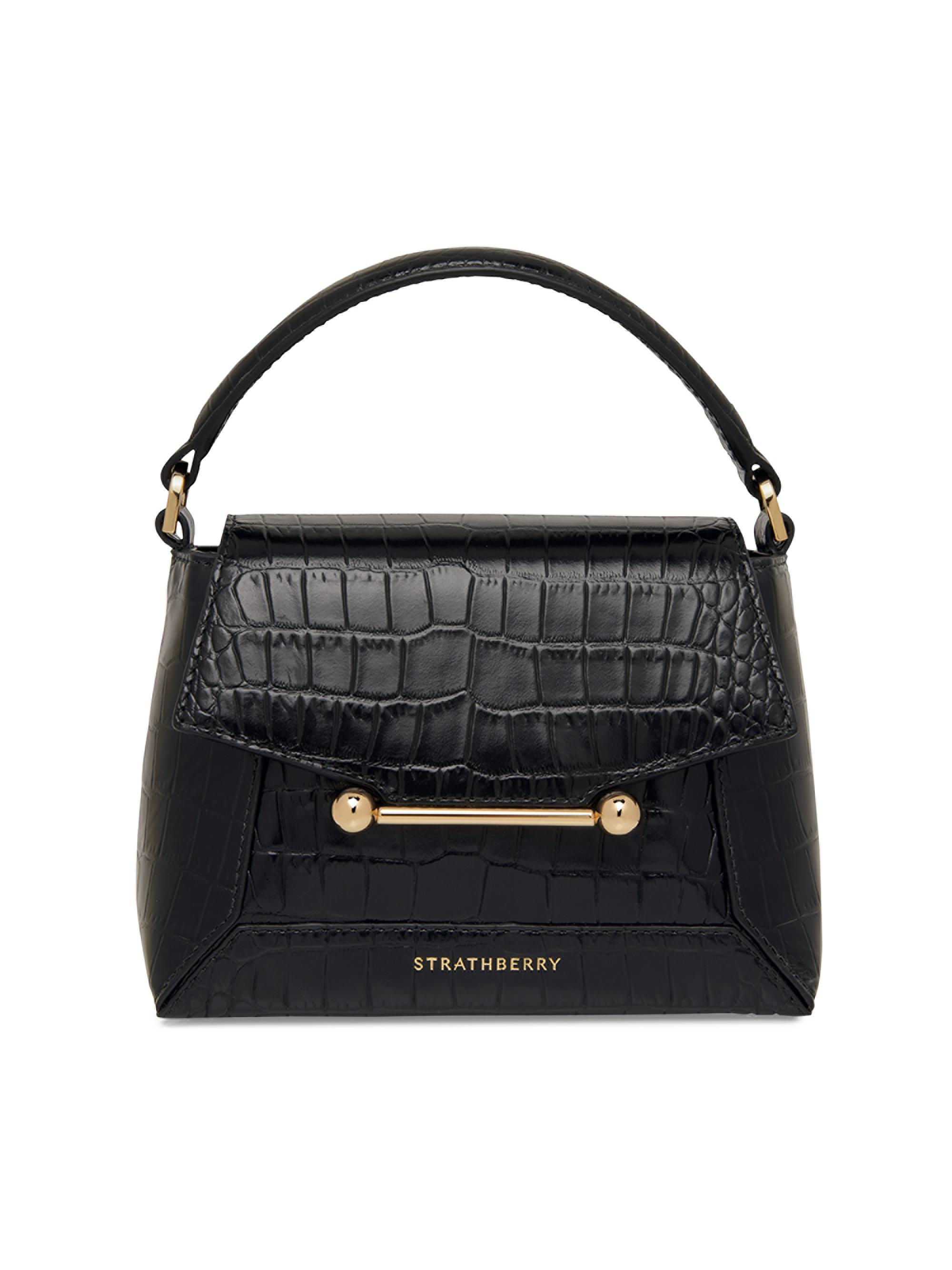 Strathberry Women's Mosaic Nano Croc-Embossed Leather Top Handle Bag - Black