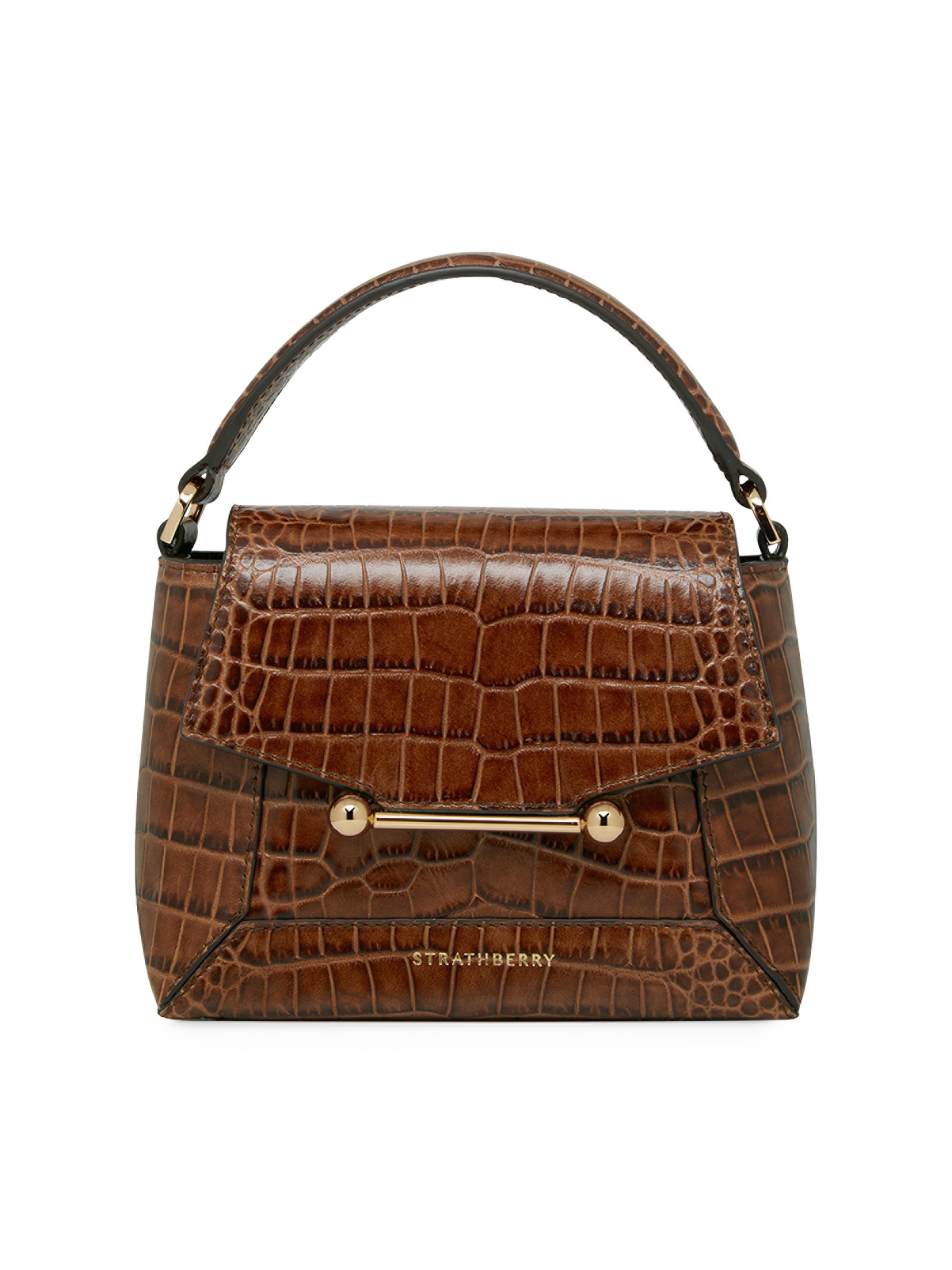 Strathberry Women's Mosaic Nano Croc-Embossed Leather Top Handle Bag - Brown