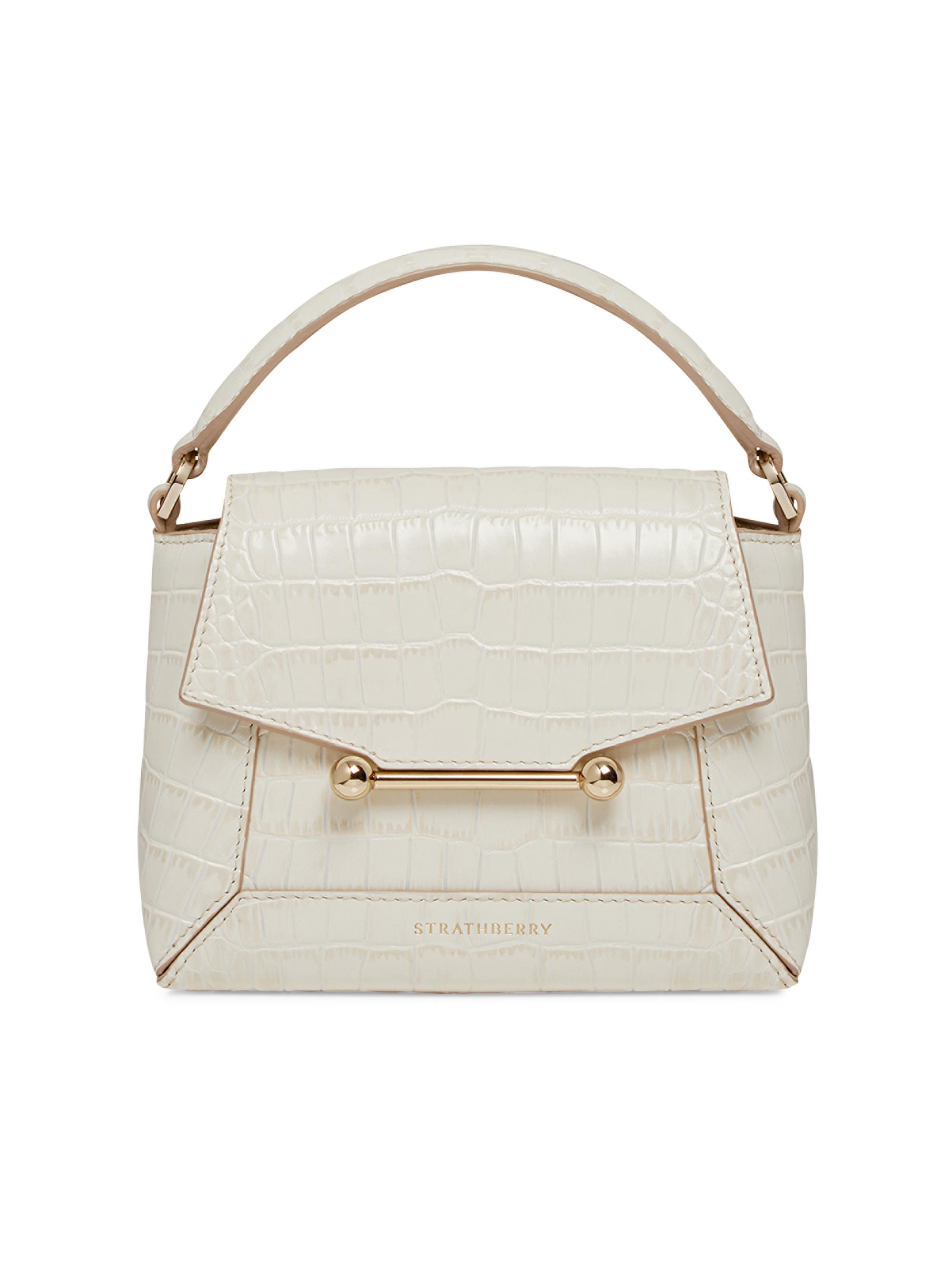 Strathberry Women's Mosaic Nano Croc-Embossed Leather Top Handle Bag - Cream