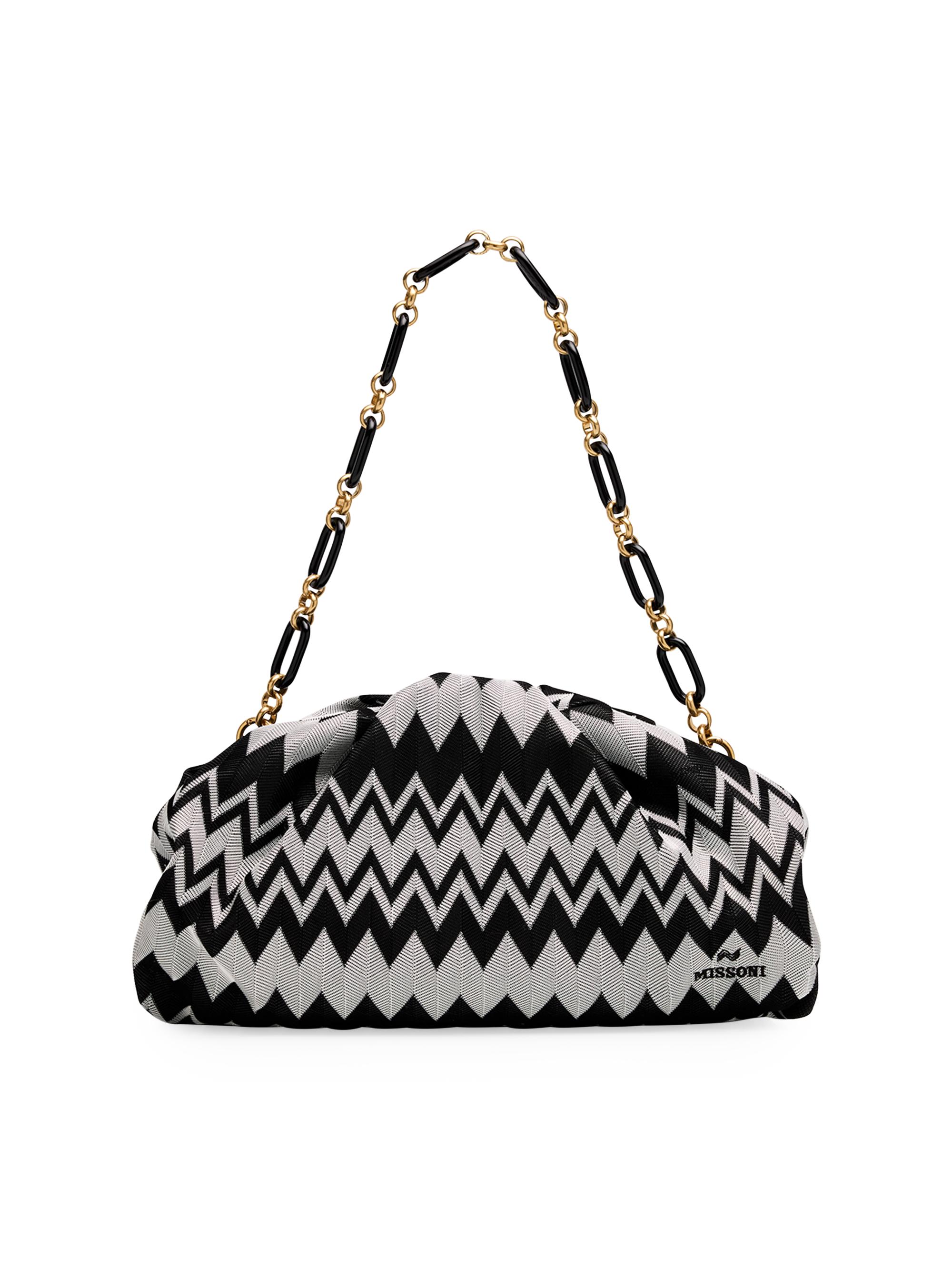 Missoni Women's Ruched Optical Wave Zigzag Raschel-Knit Pouch - Black White