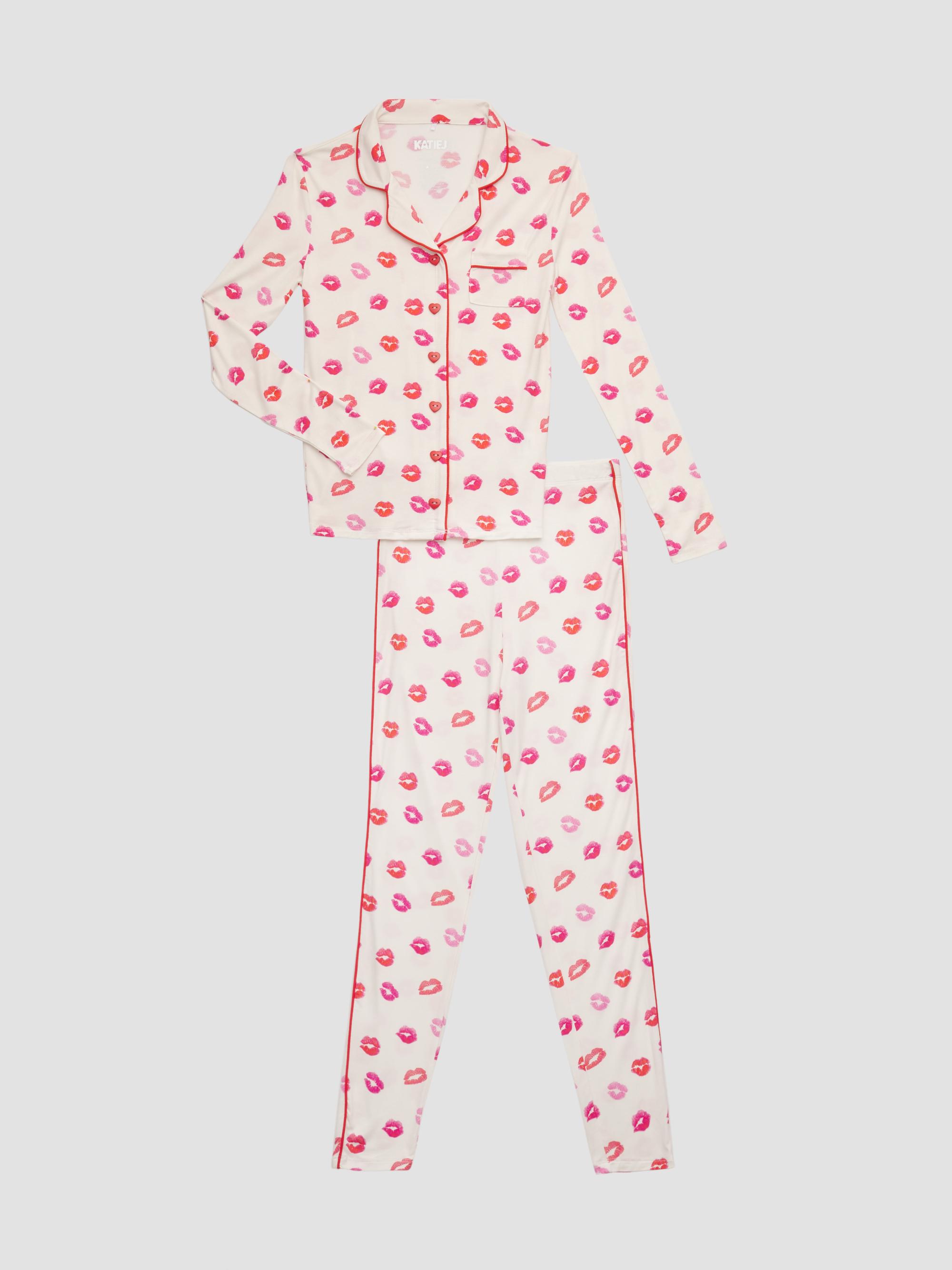 KatieJ NYC Girl's Maia Lip-Print Pajama Set - Lip White | Thumbnail 4
