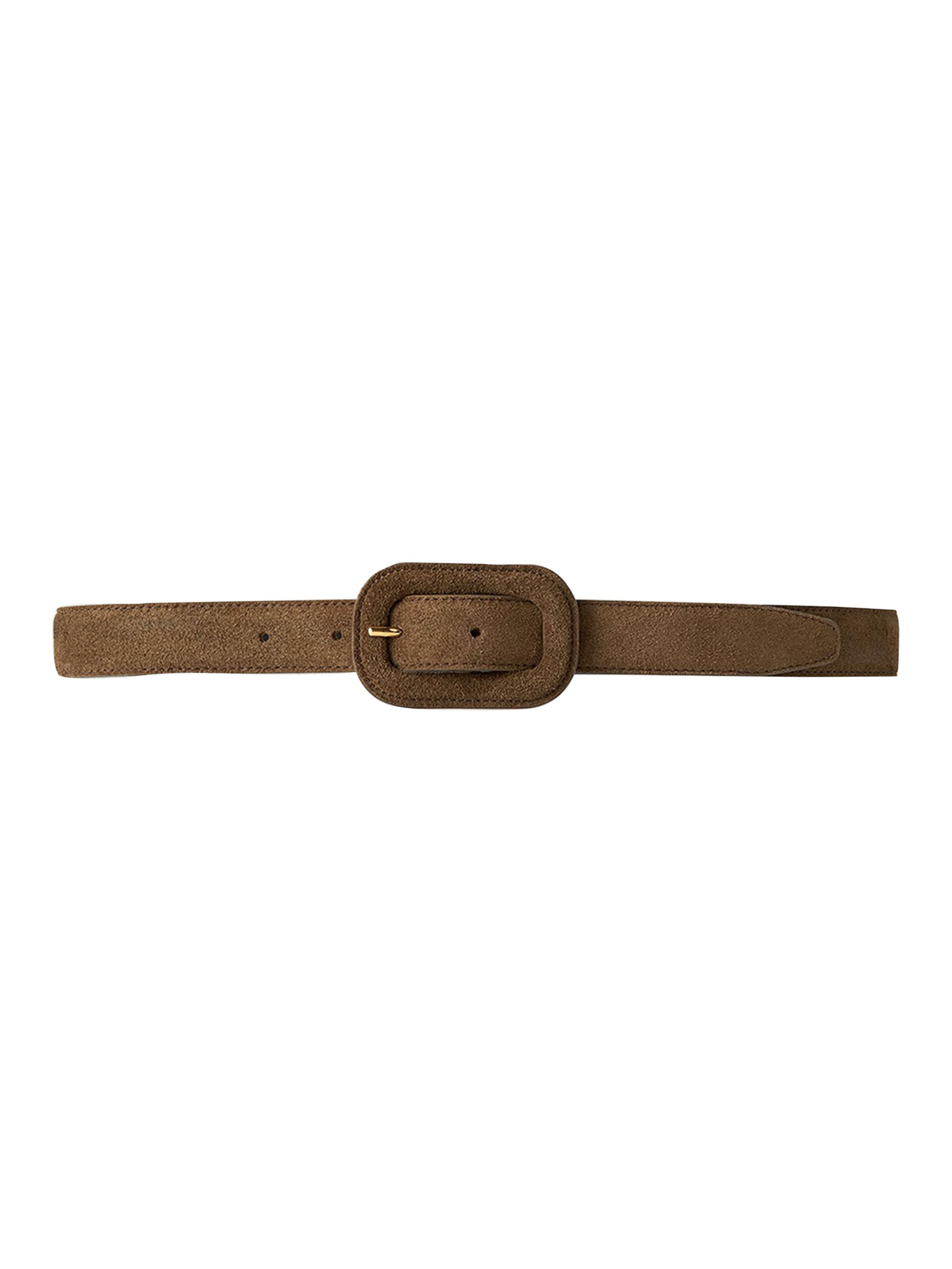 Toteme Women's Wide Buckle Suede Belt - Medium Brown