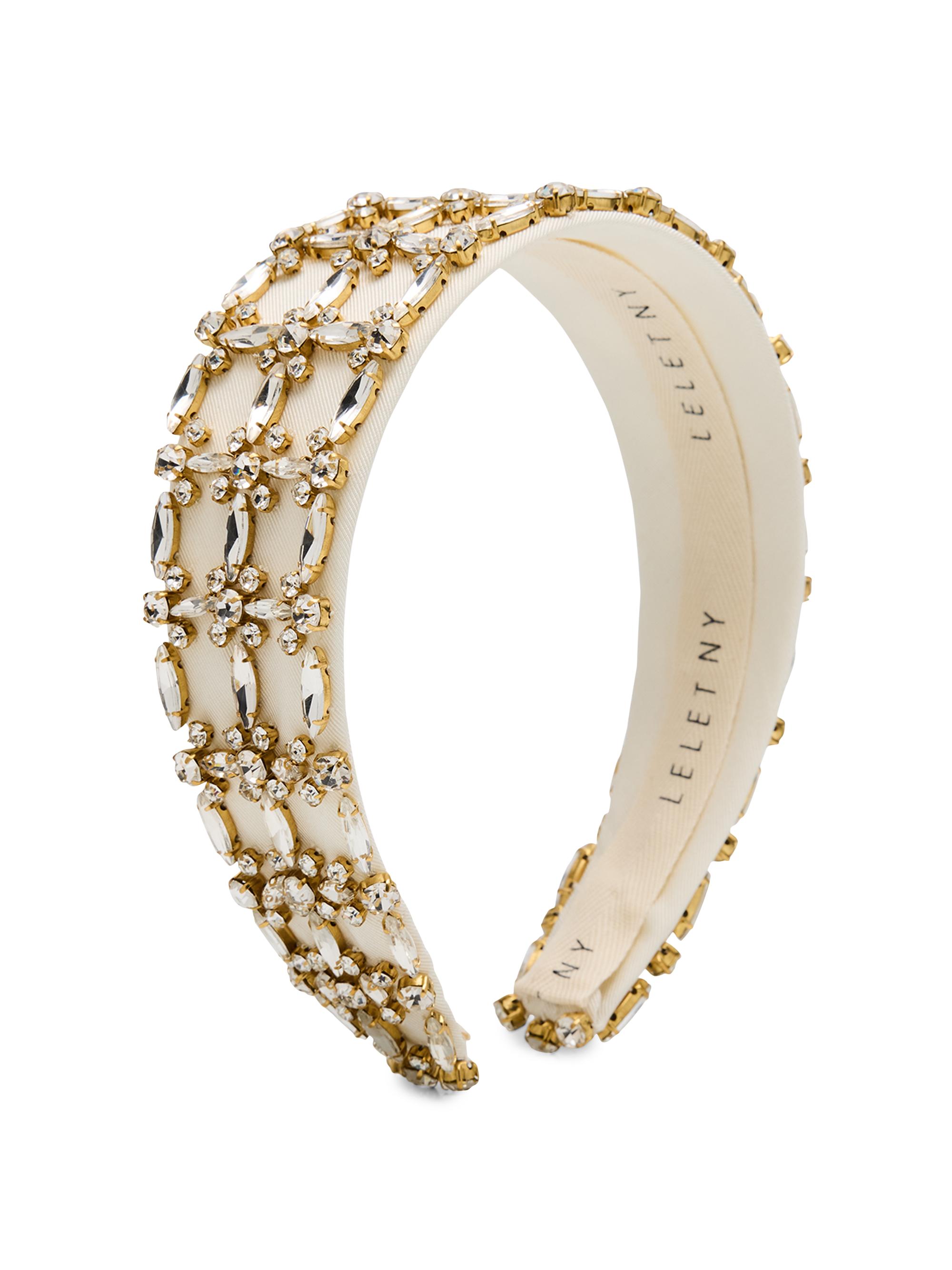 Lelet NY Women's Avril Crystal-Embellished Satin Wide Headband - White