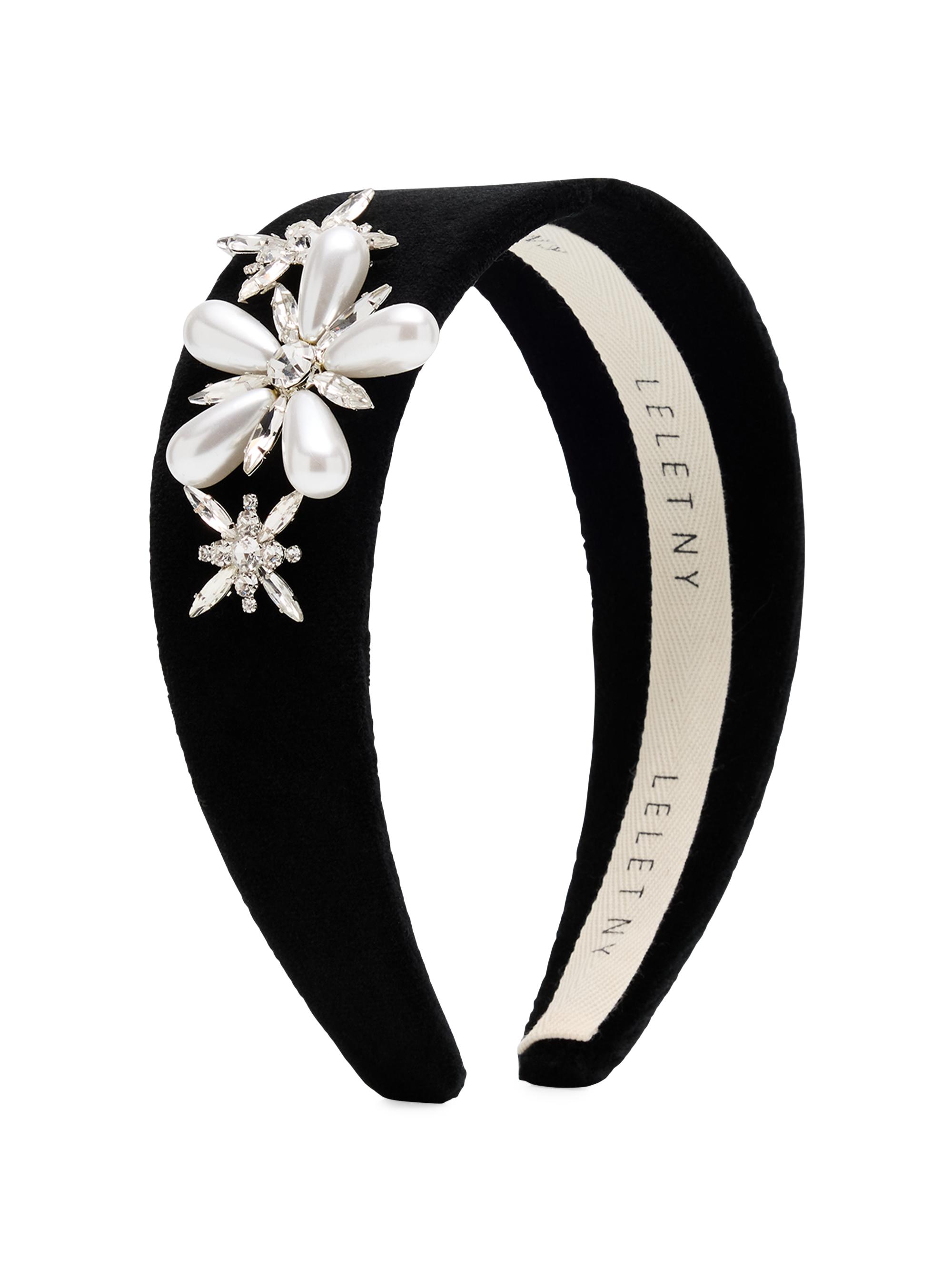 Lelet NY Women's Annie Crystal & Imitation-Pearl Embellished Velvet Wide Headband - Black