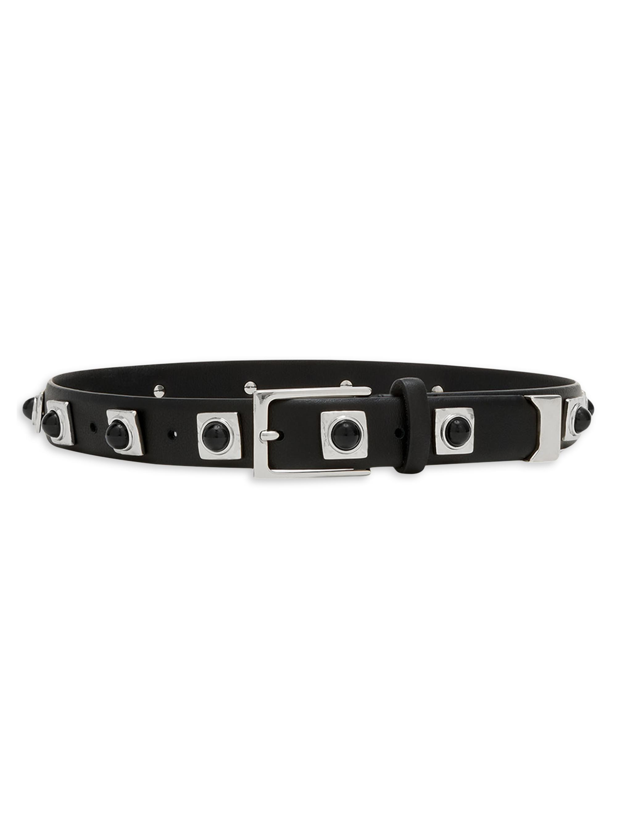 Aureum Collective Women's No. 2 Onyx-Studded Leather Belt - Black Silver