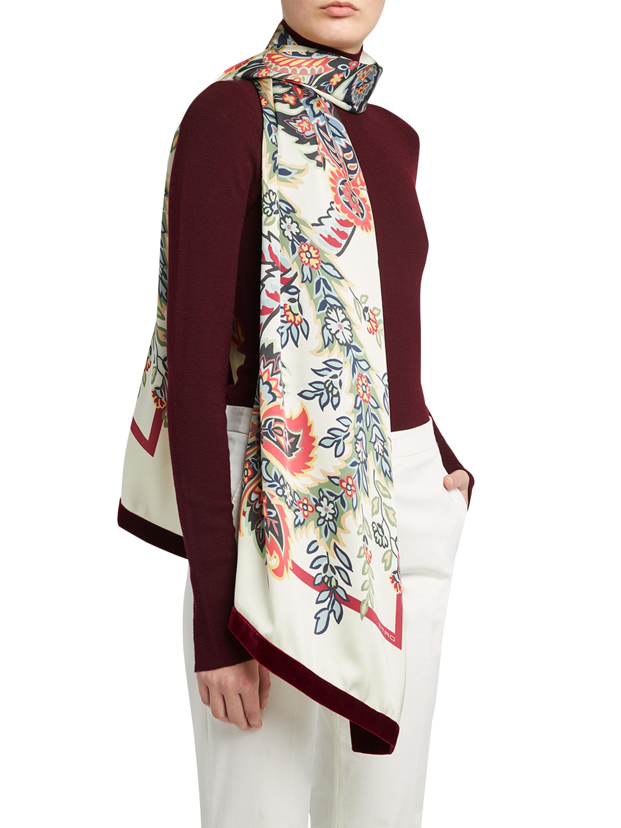 Etro Women's Bohemian Print Velvet-Trimmed Scarf - Beige