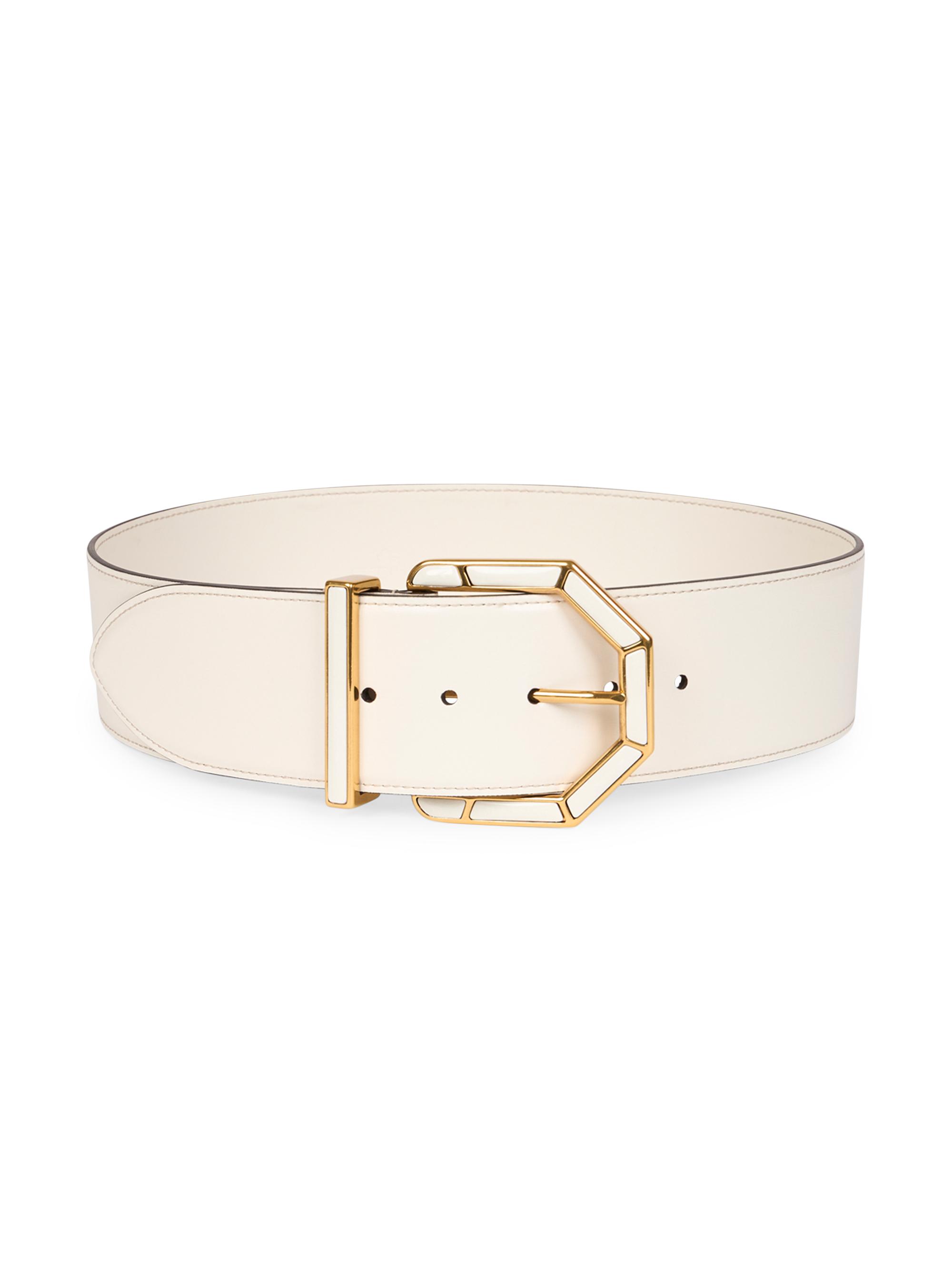 Saks Fifth Avenue White Leather Belt with Gold Chain & Spike Detail Déhanche Signet Leather Belt | Saks Fifth Avenue main image 2