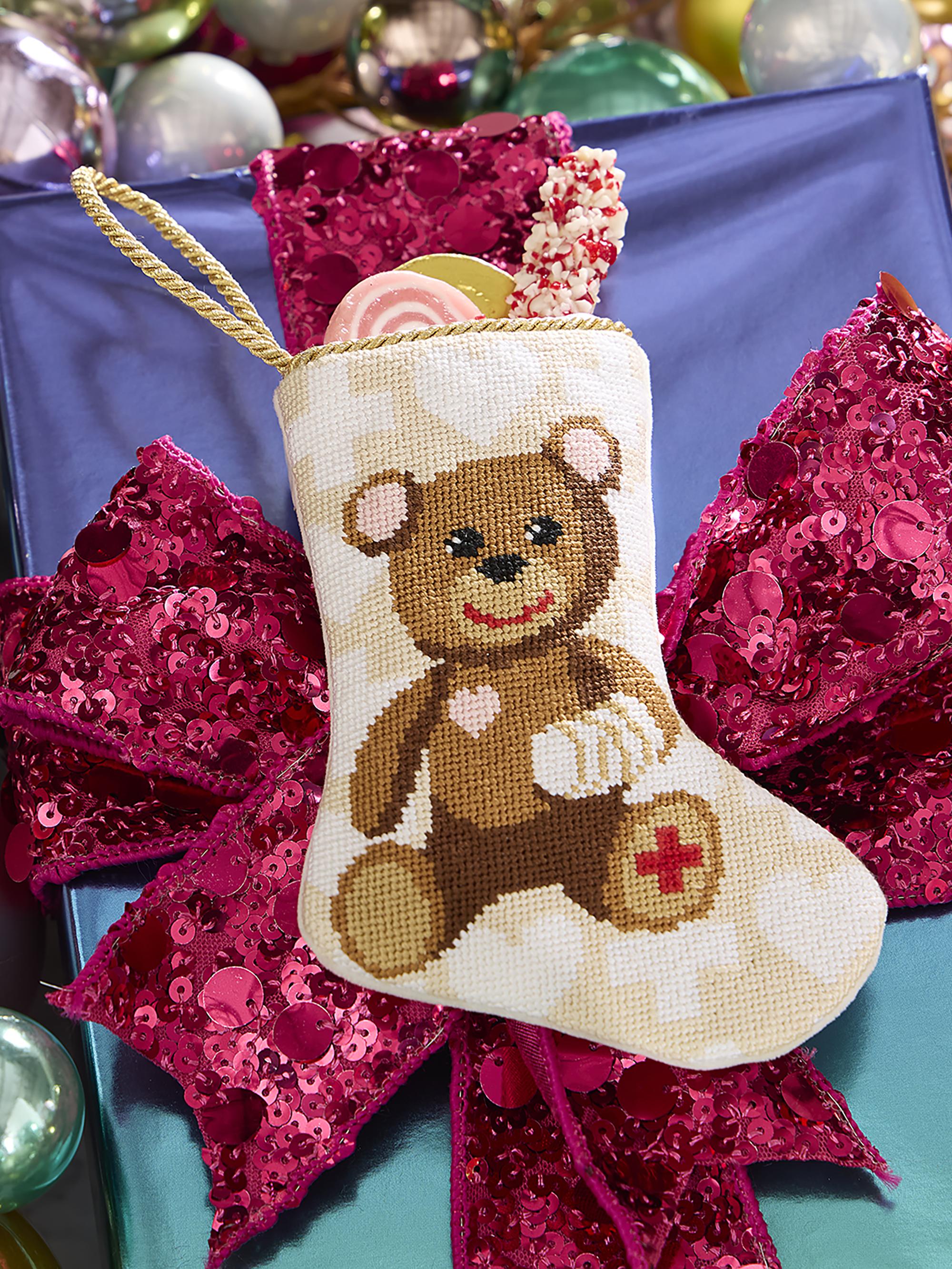 Bauble Stockings Bear-y Better Needlepoint Mini Stocking Ornament
