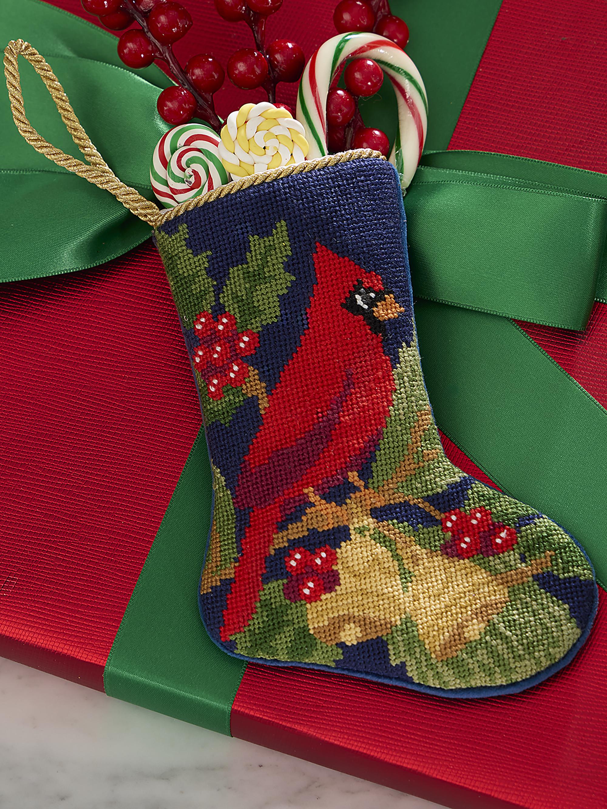 Bauble Stockings Remembrance Cardinal Mini Needlepoint Bauble Stocking