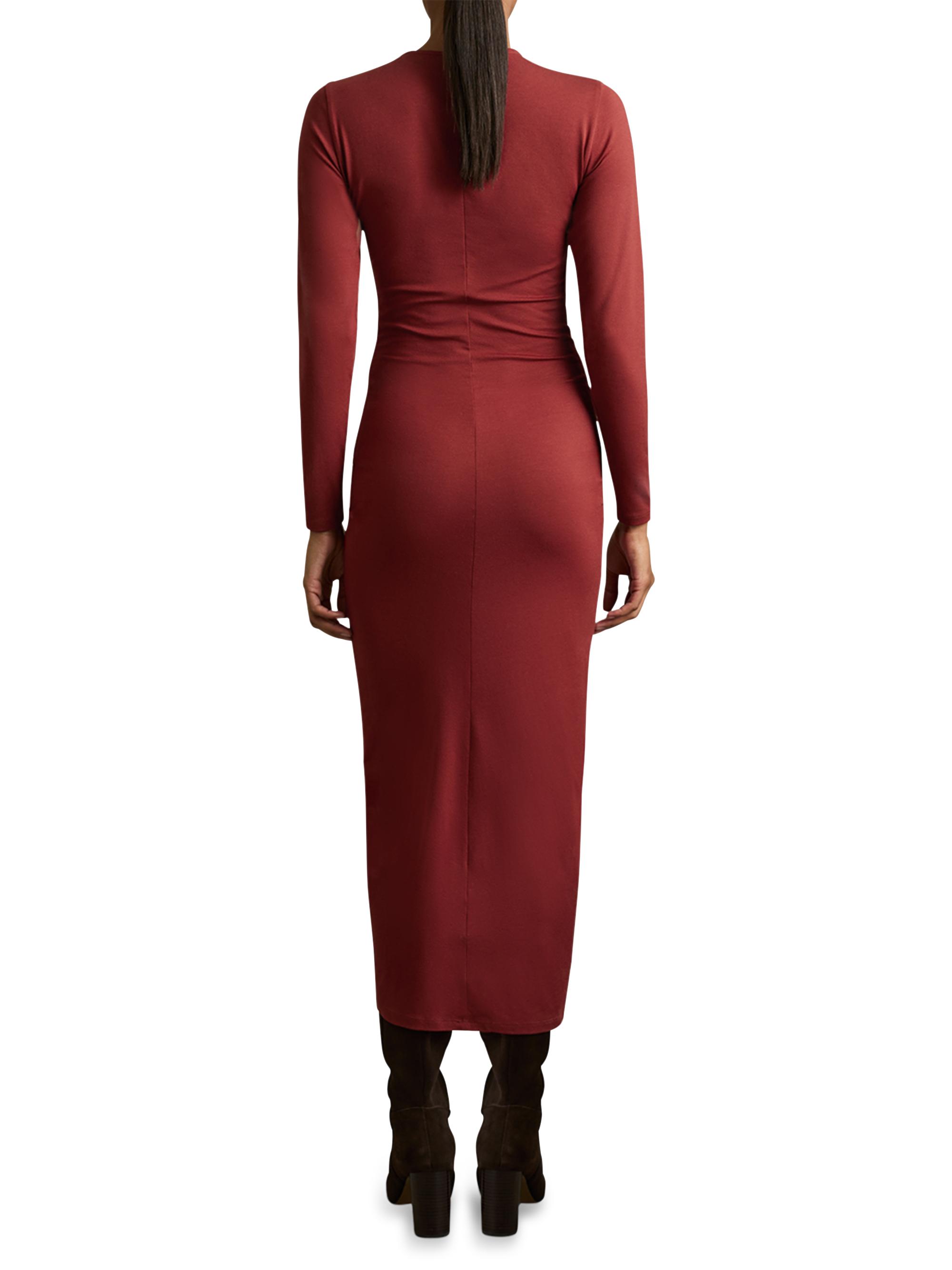strapless open back dress Dark Red Formal Dresses Spaghetti Straps Notched Sleeveless Long Stret main image 1