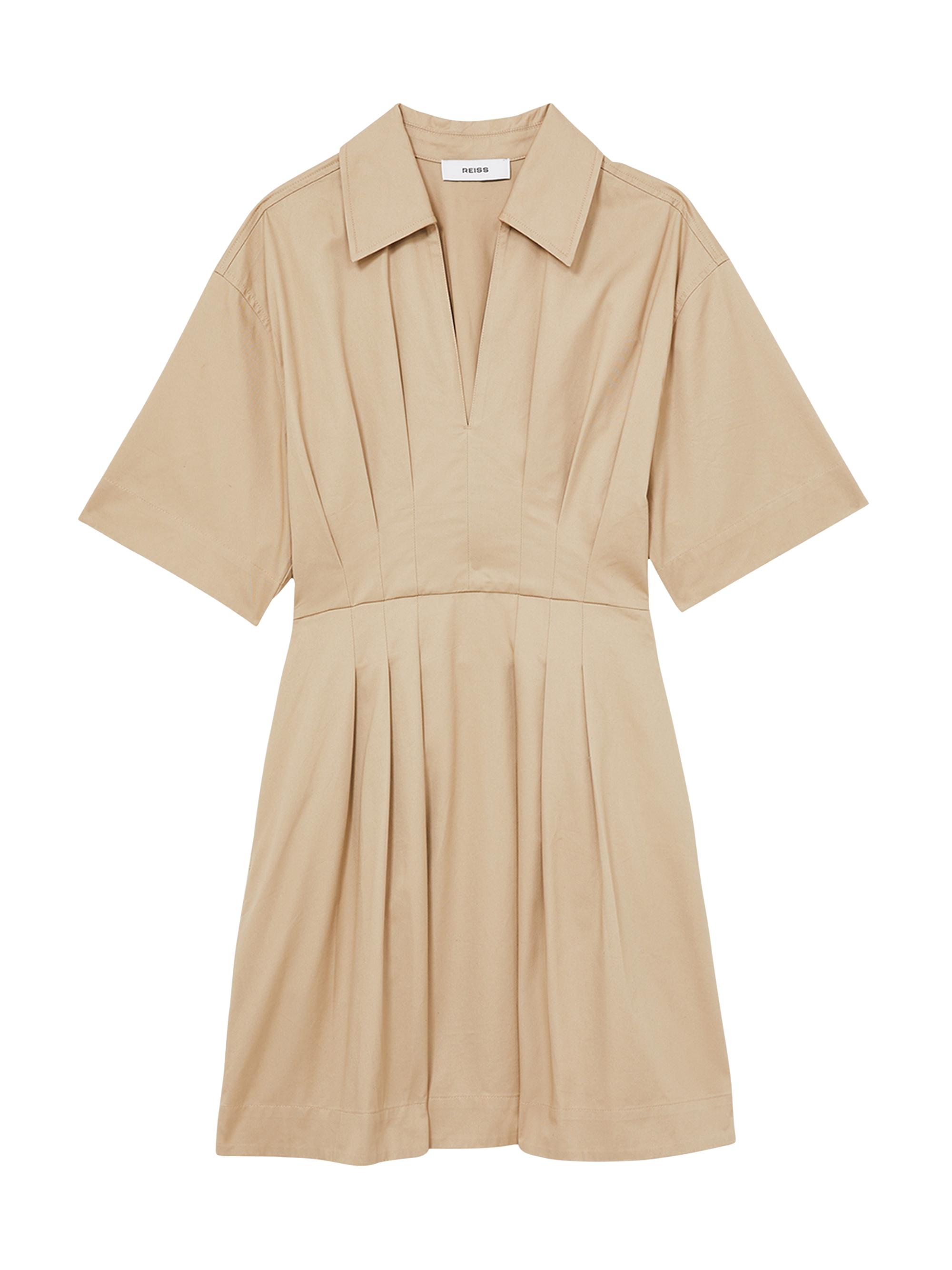 Reiss Women's Rosalie Pleated Cotton Mini Shirtdress - Beige