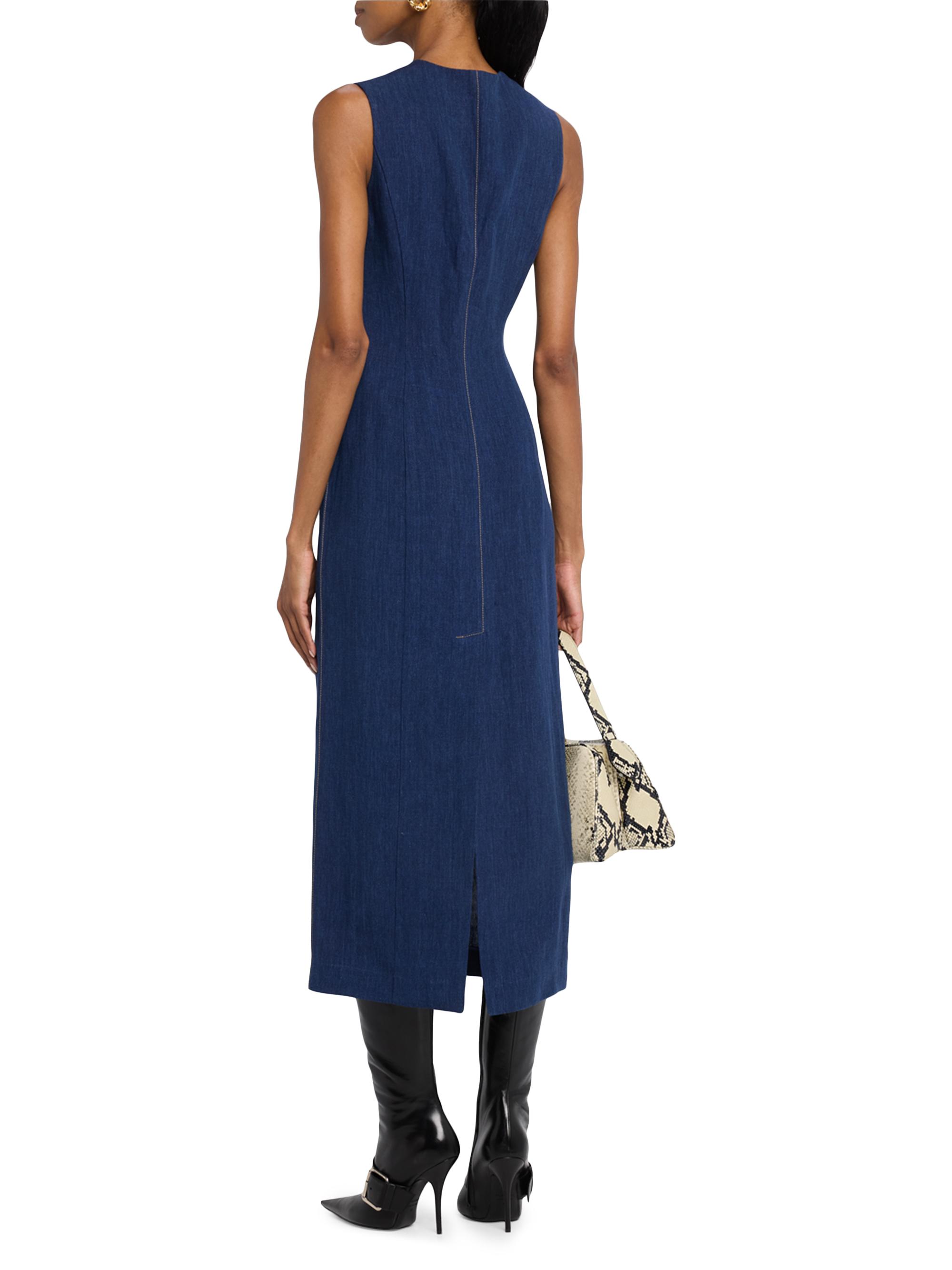 knee length dresses for ladies Presley Linen U-Back Button Down Midi Dress in Linen White main image 0