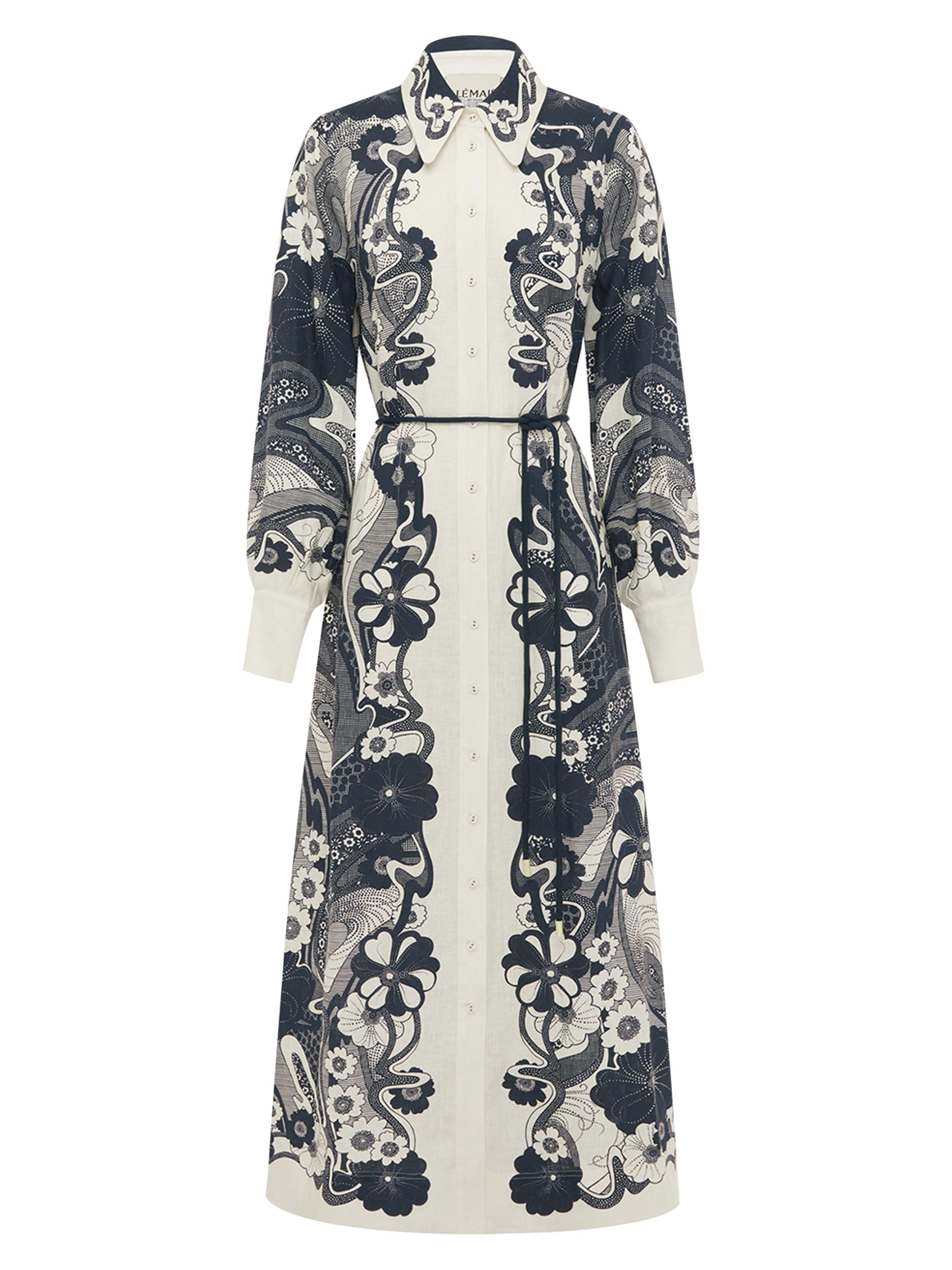 ALEMAIS Women's Mickey Floral Linen Shirtdress - Blue White