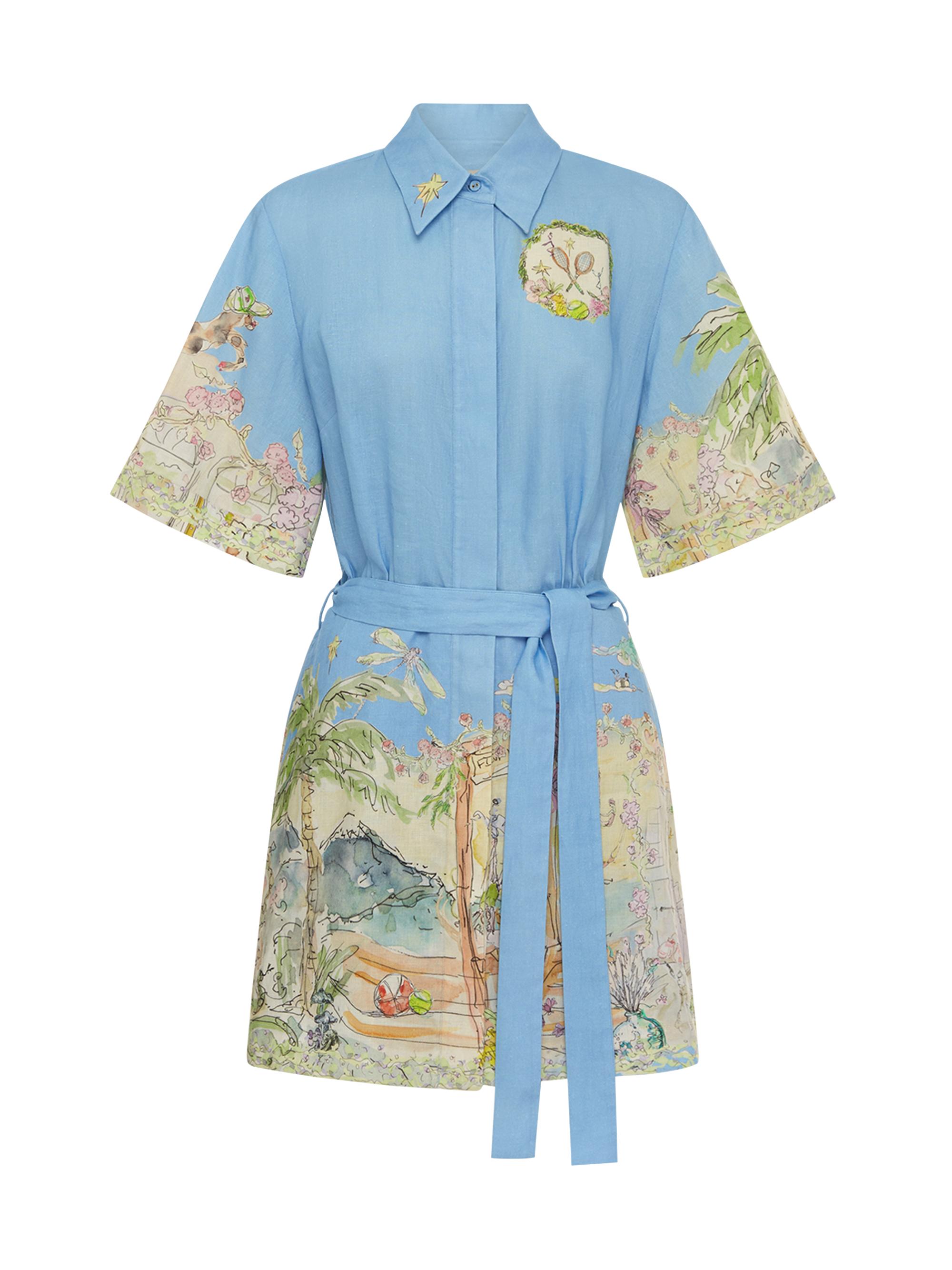 ALEMAIS Women's Anouk Illustrated Mini Shirtdress - Sky