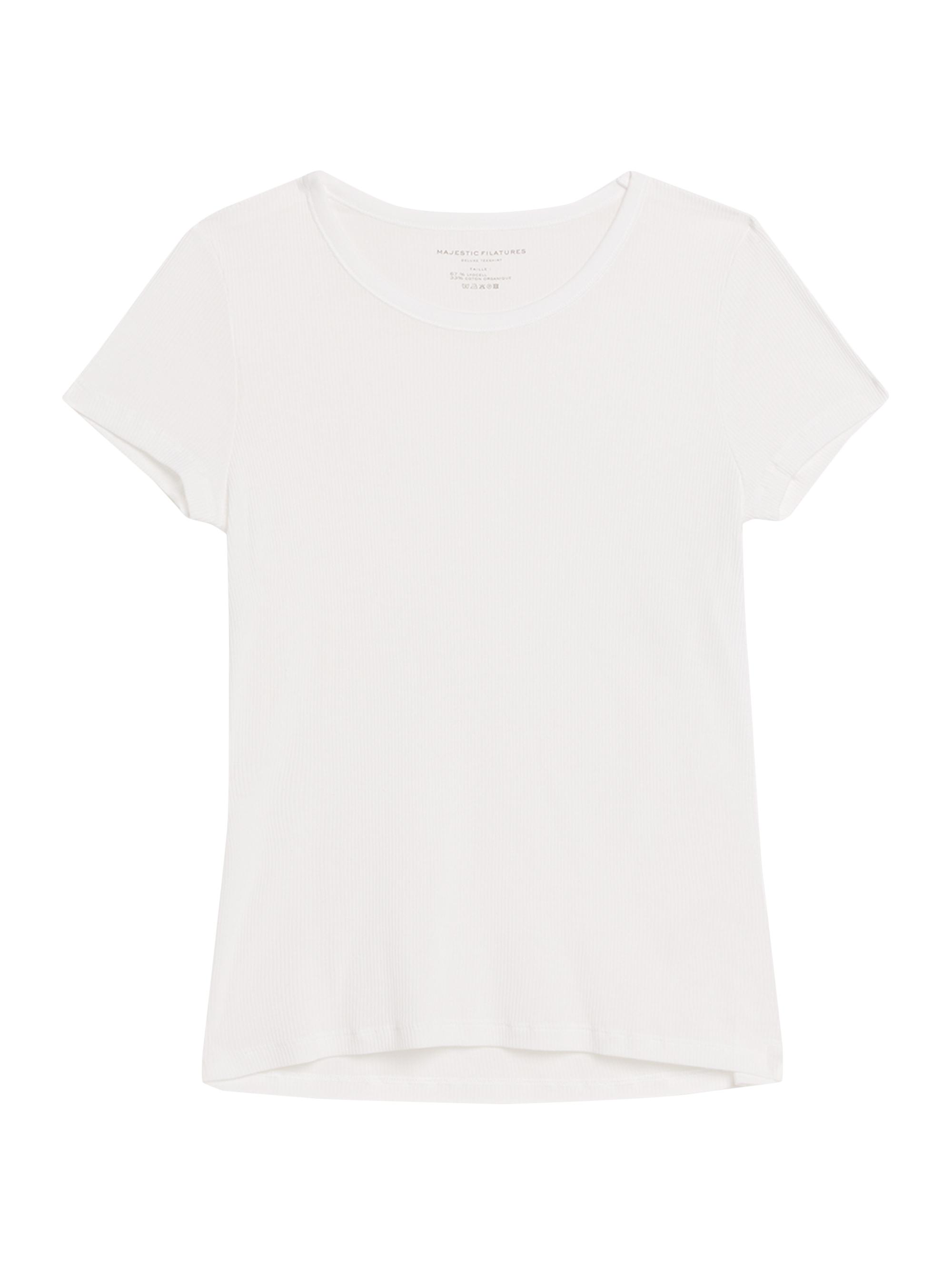 Majestic Filatures Women's Ribbed Stretch Cotton T-Shirt - White
