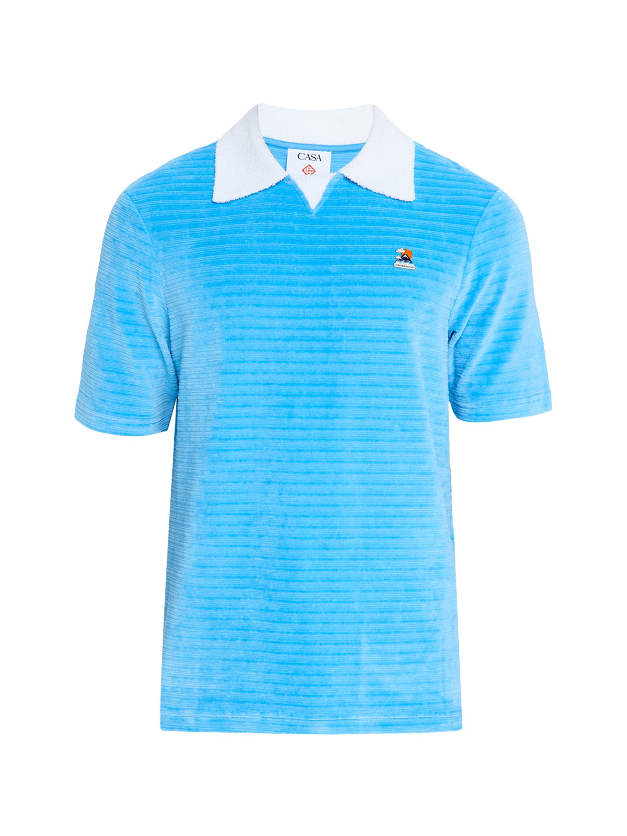 Casablanca Men's Velour Contrast-Collar Polo Shirt - Blue