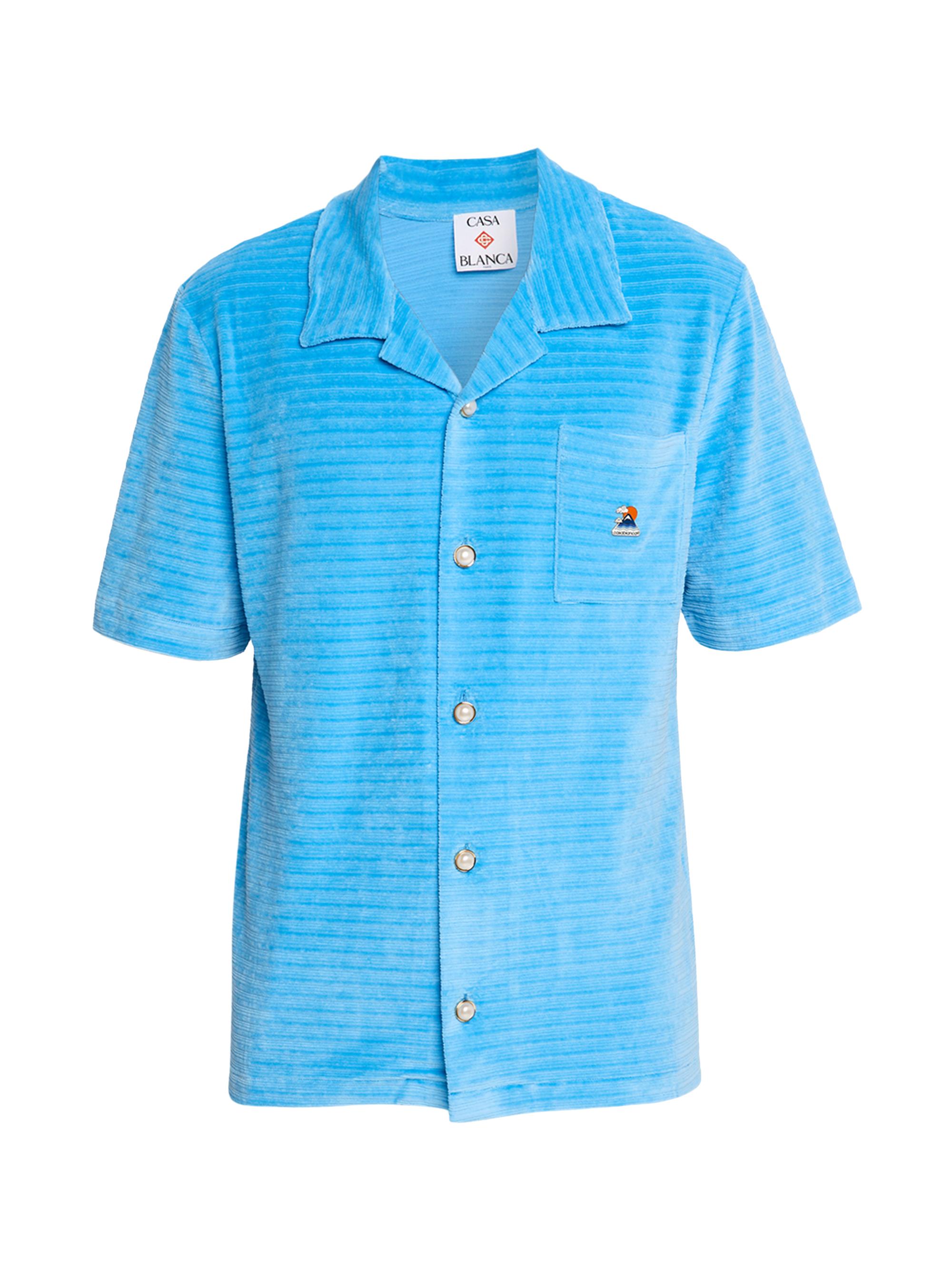 Casablanca Men's Velour Short-Sleeve Button-Front Shirt - Blue