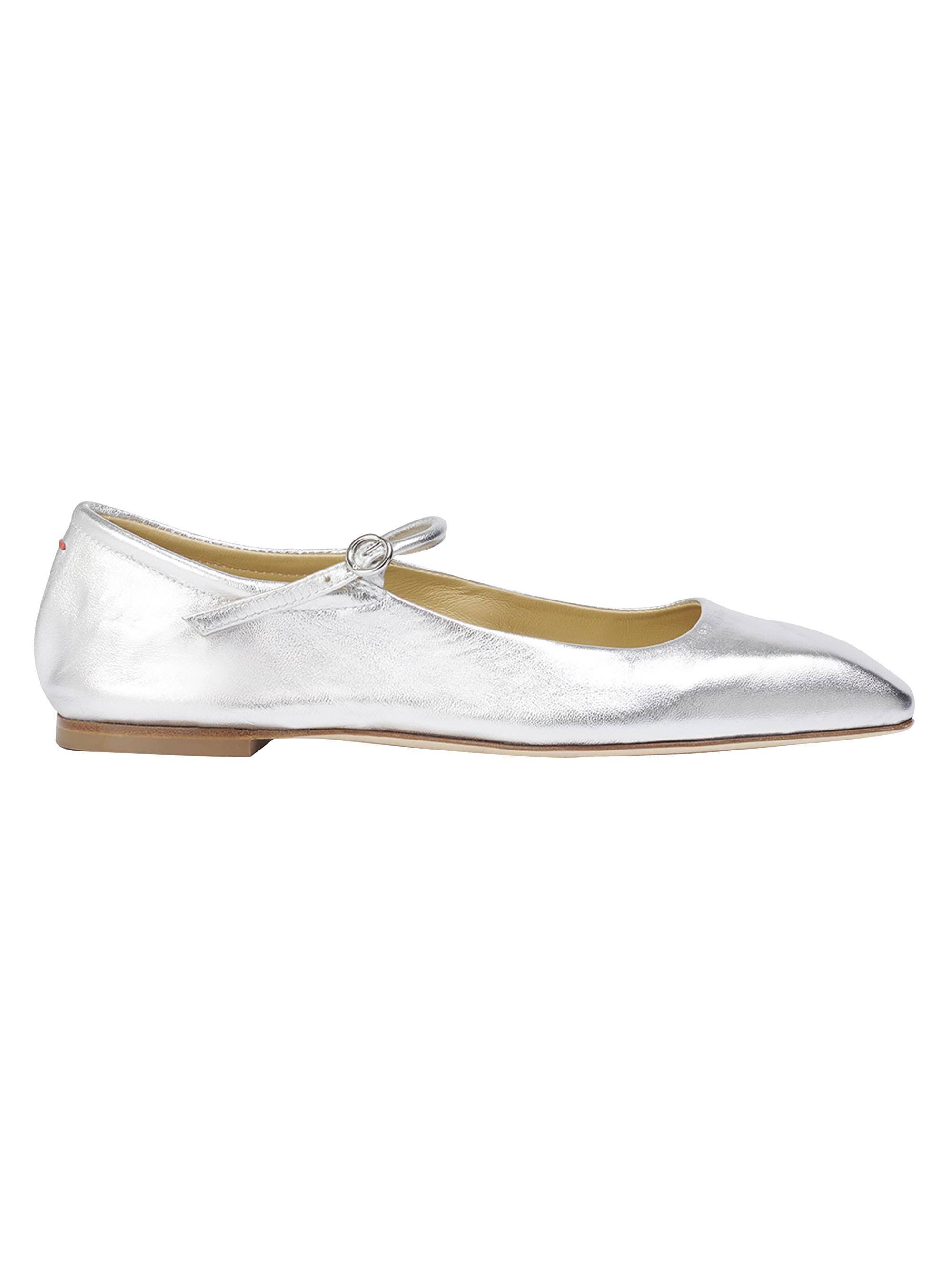 aeyde Women's Uma Metallic Mary Jane Ballerina Flats - Silver