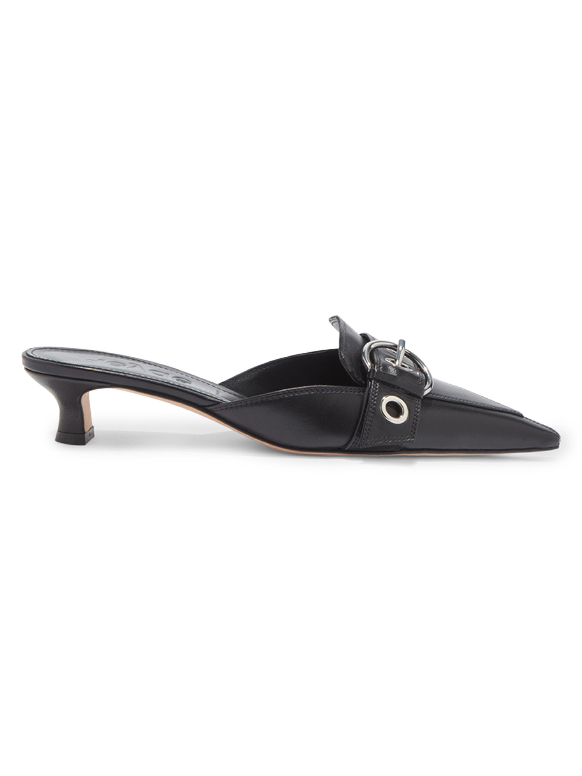 aeyde Women's Danielle Leather 35MM Kitten Mule Pumps - Black