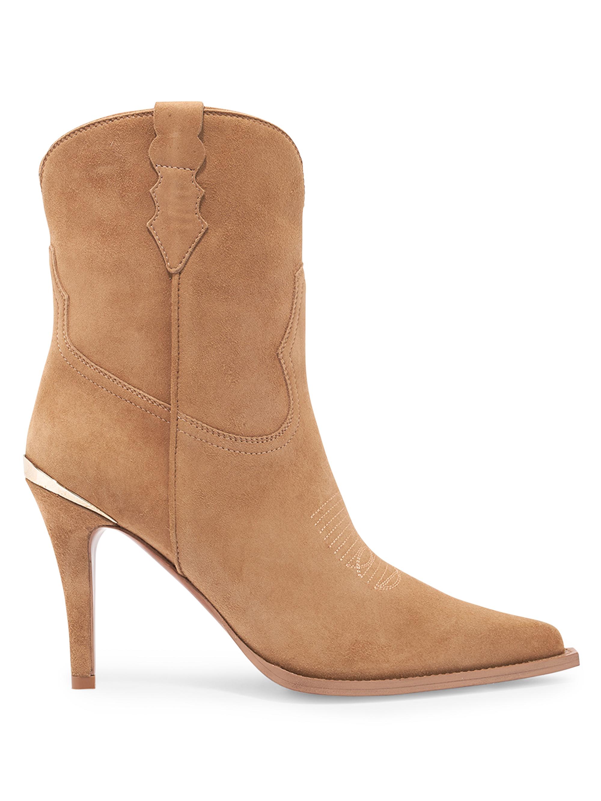 Partlow Women's Katie Suede 95MM Western Stiletto Booties - Beige
