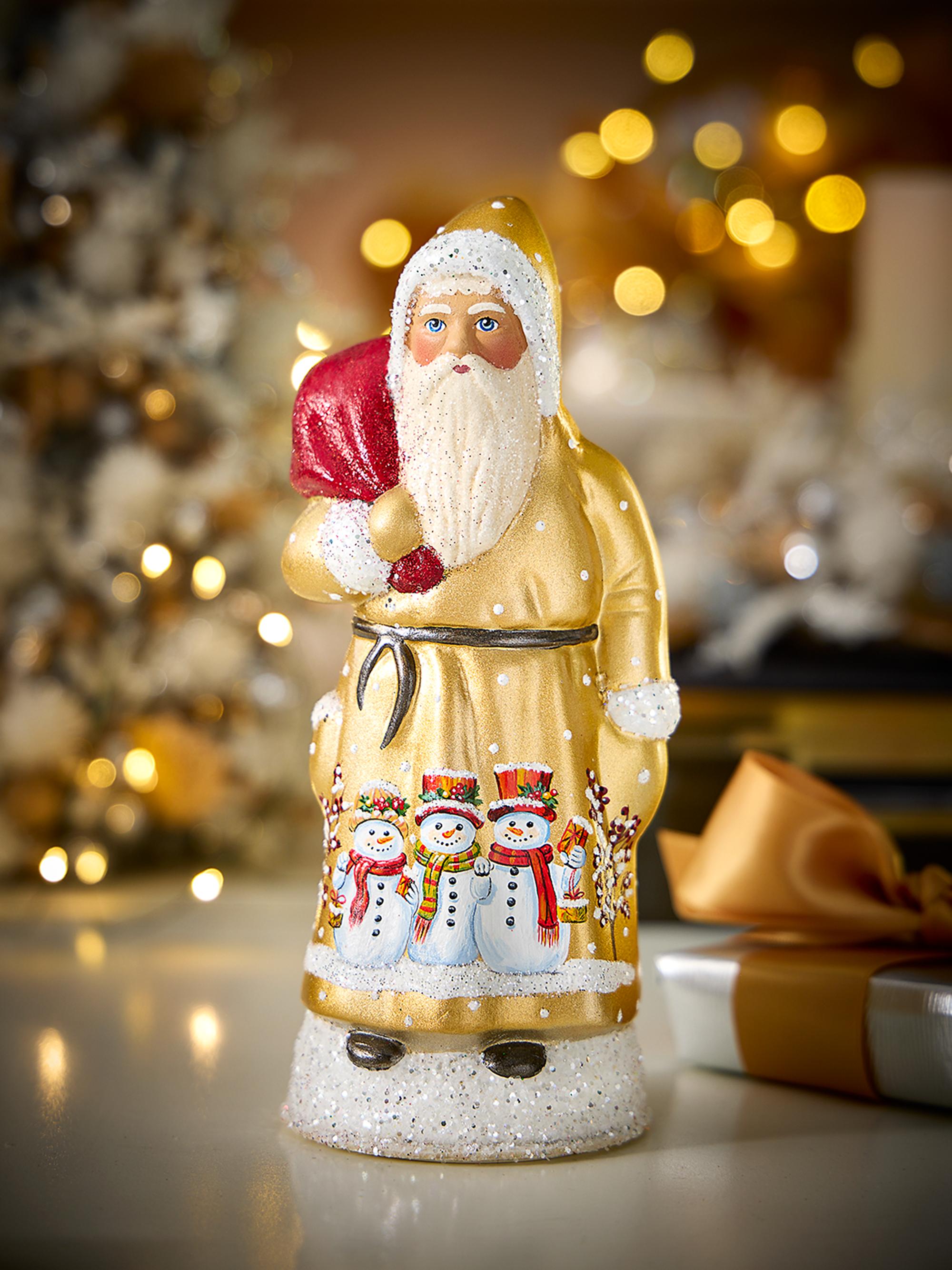 Ino Schaller Gold Santa Tabletop Figruine with Snowman Group