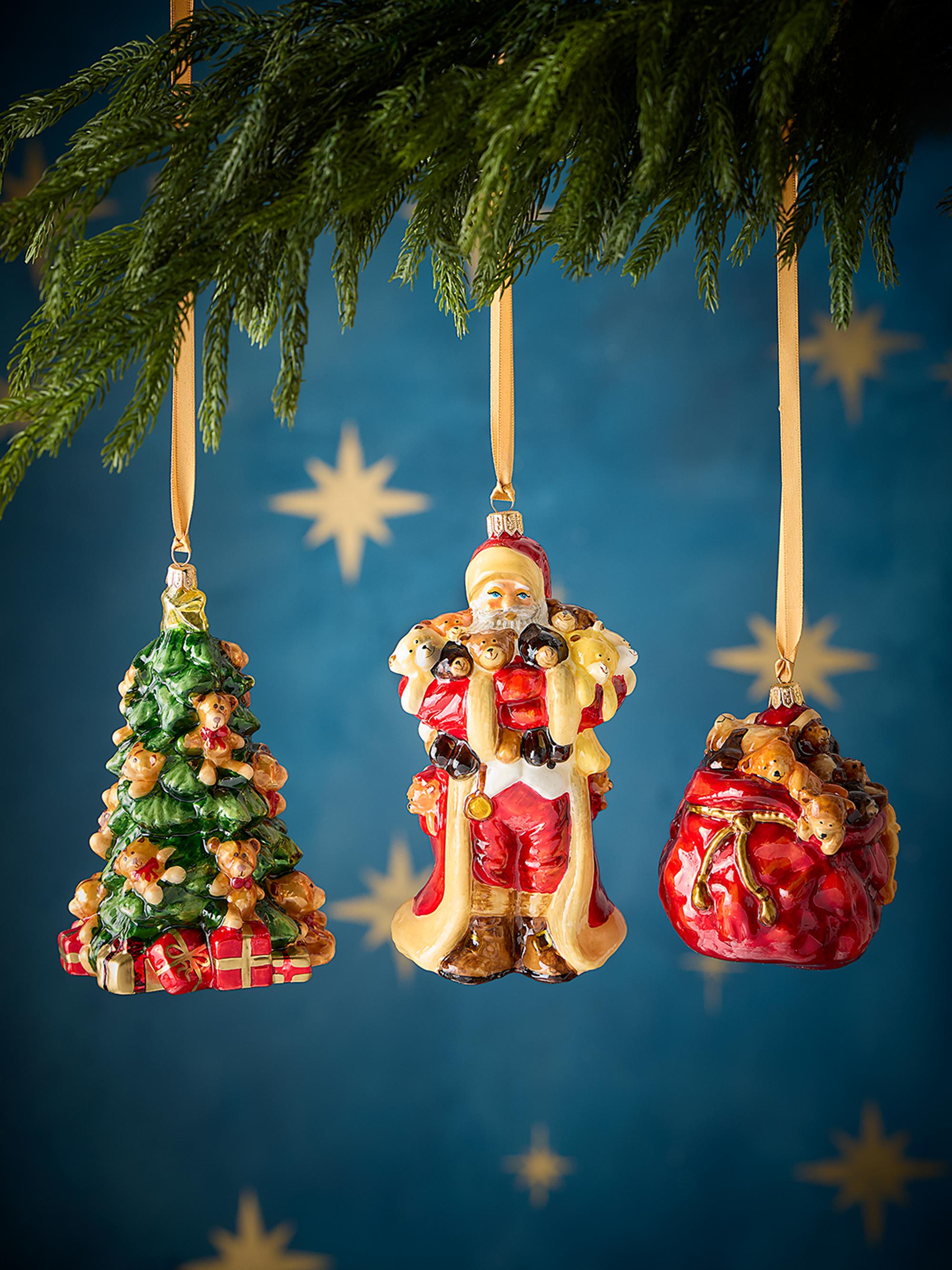 Komozja Santa with Bears 3-Piece Christmas Ornament Set