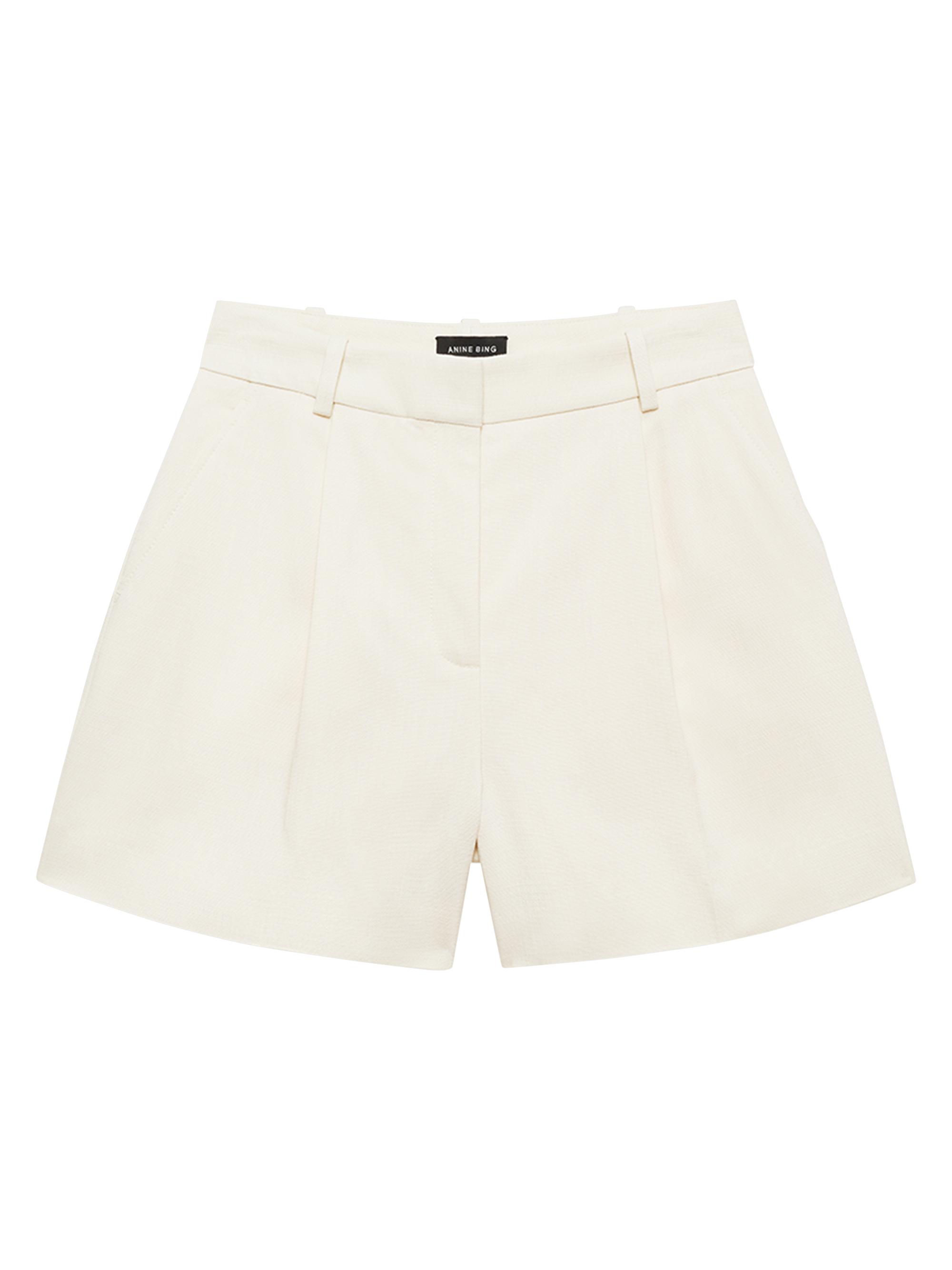 Anine Bing Women's Trent Tailored Pleat-Front Shorts - Cream