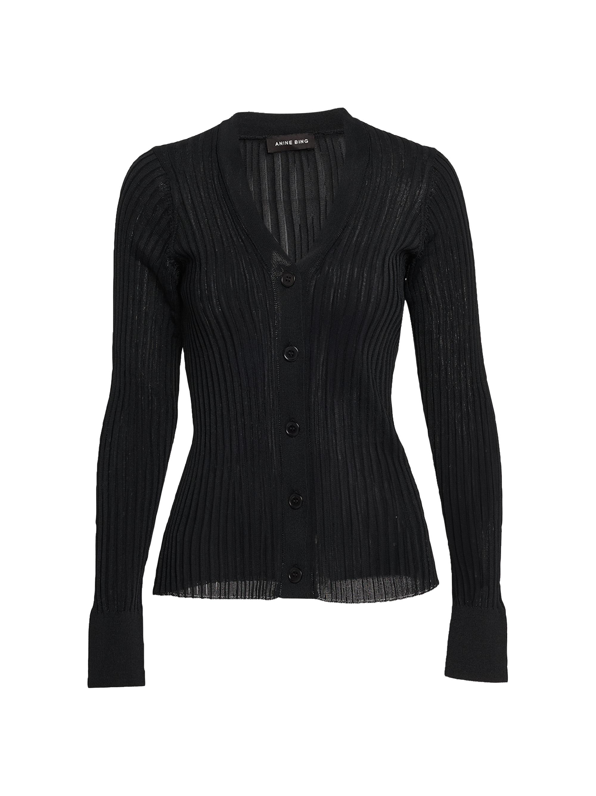 Anine Bing Women's Matheo Ribbed V-Neck Cardigan - Black