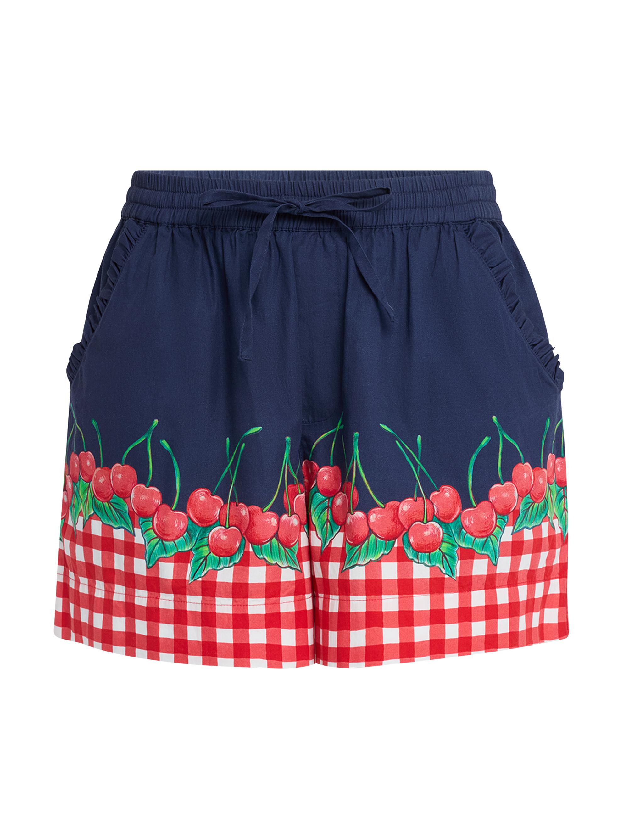 Damson Madder Women's Cherry Pie Drawstring Shorts - Blue Red