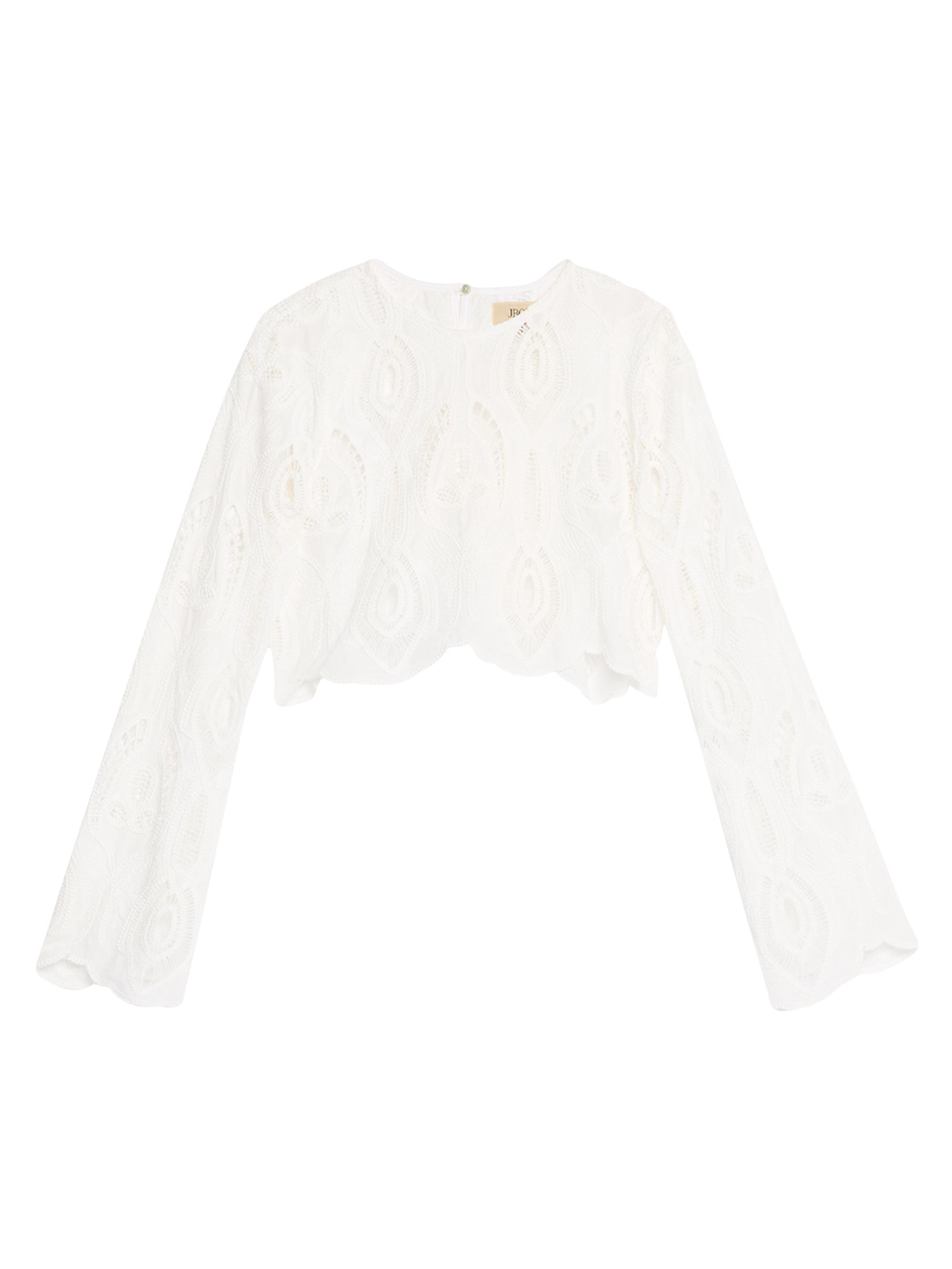 JBQ Women's Karli Lace Long-Sleeve Cotton Top - Off White