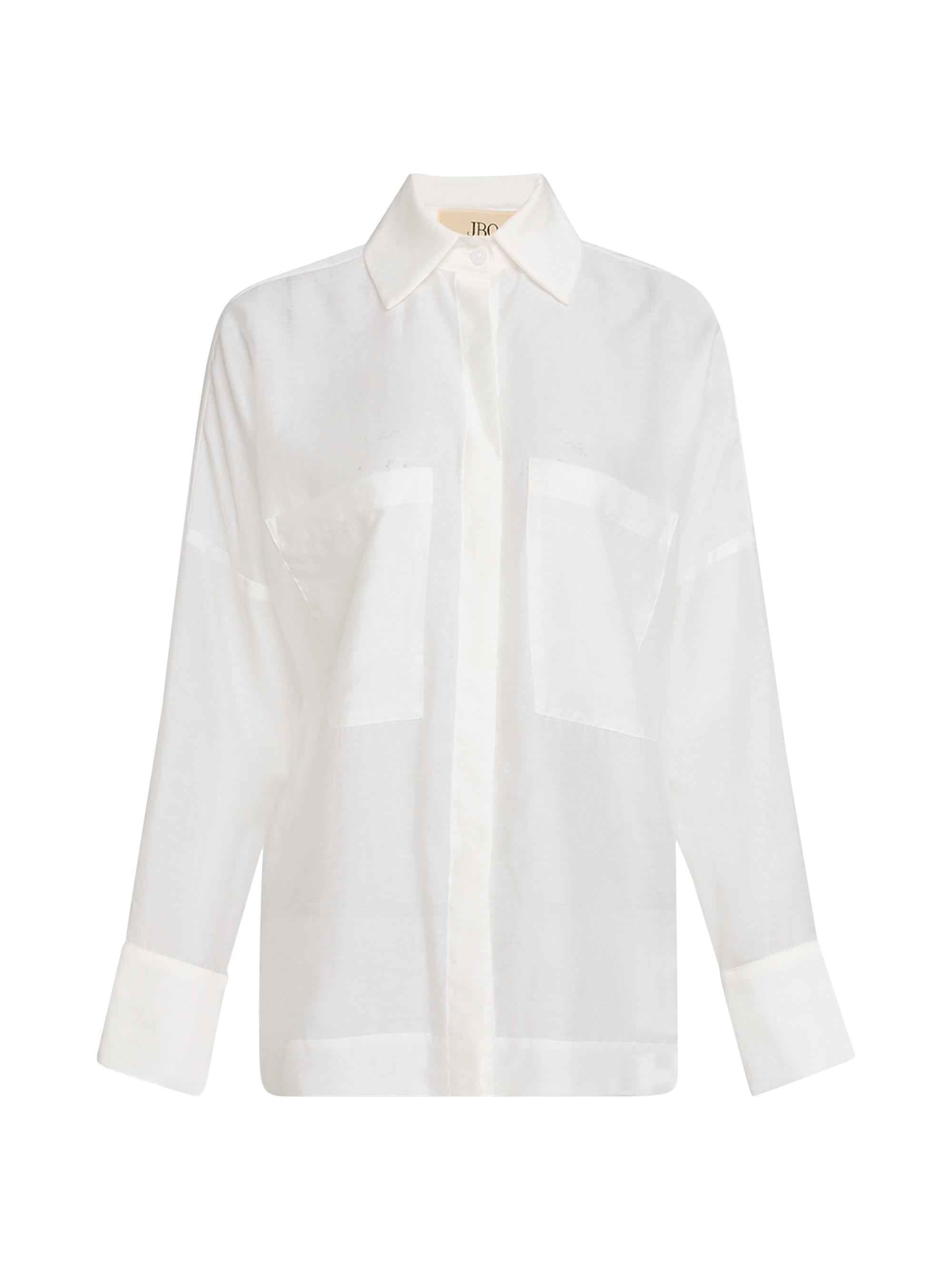 JBQ Women's Cassius Sheer Spread Collar Shirt - Ecru