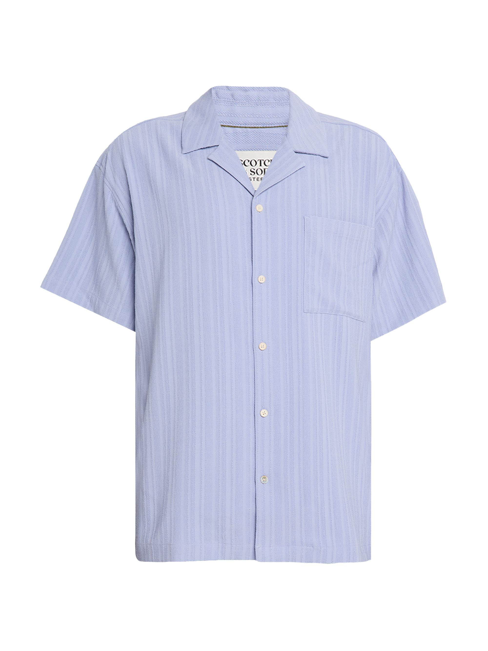 Scotch & Soda Men's Textured Striped Chest-Pocket Short-Sleeve Shirt - Lavender