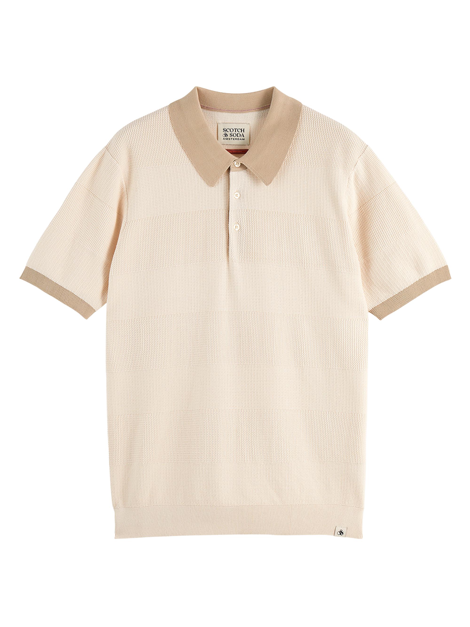 Scotch & Soda Men's Textured Cotton Knit Polo Shirt - Eggshell